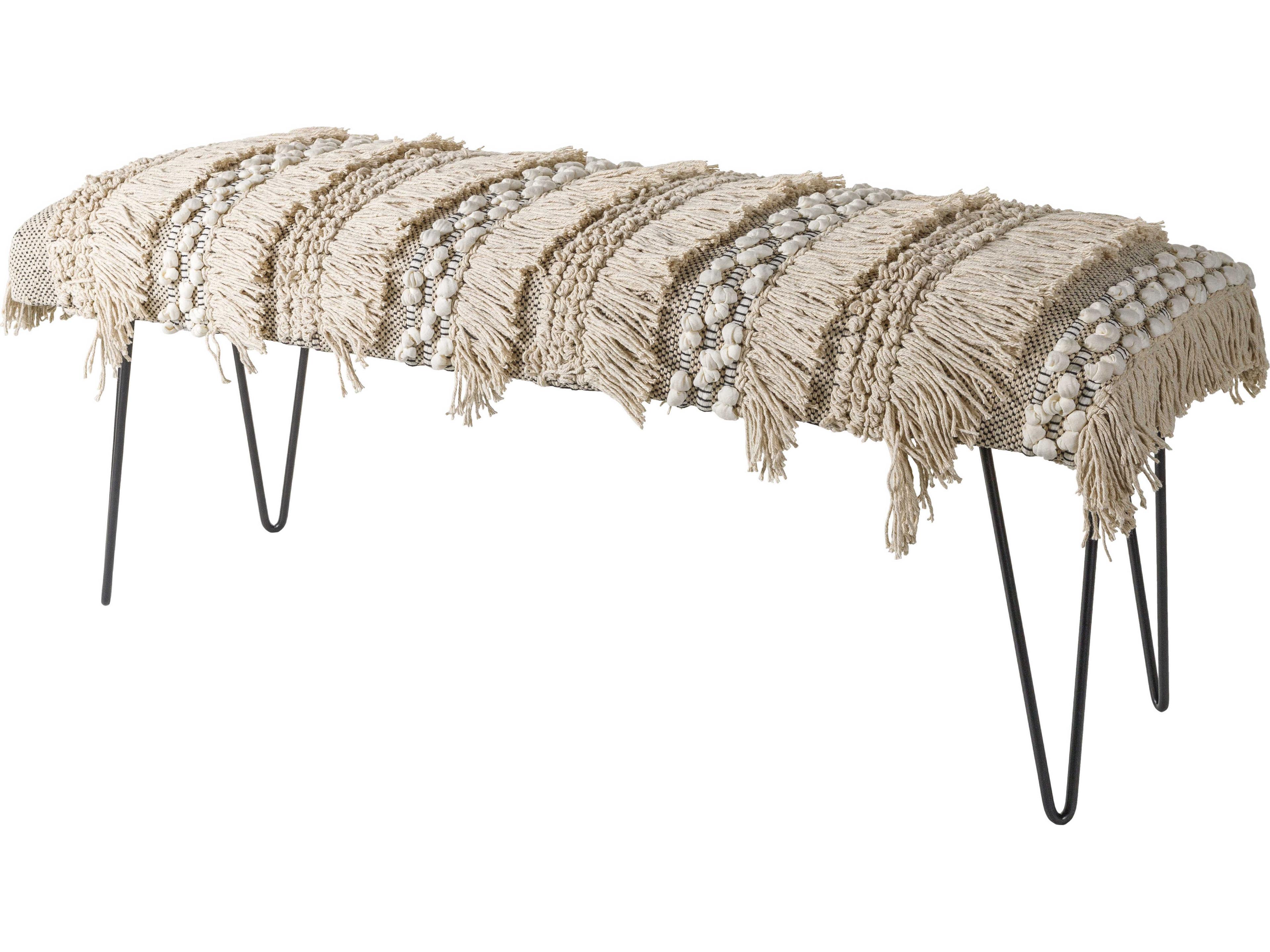 Livabliss by Surya Adilah Cream Gold Upholstered Accent Bench