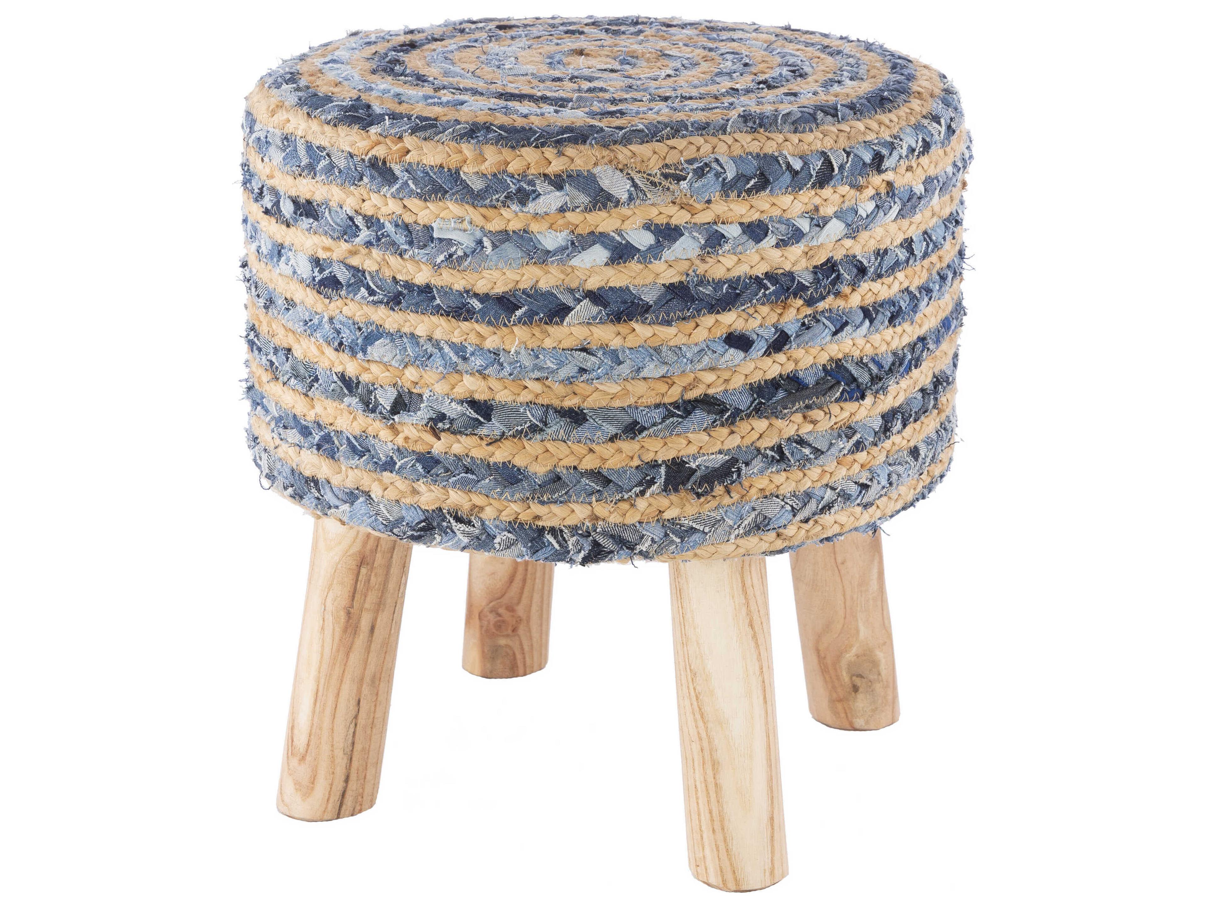 Livabliss by Surya Cambrai Navy Brown Blue Upholstered Pouf