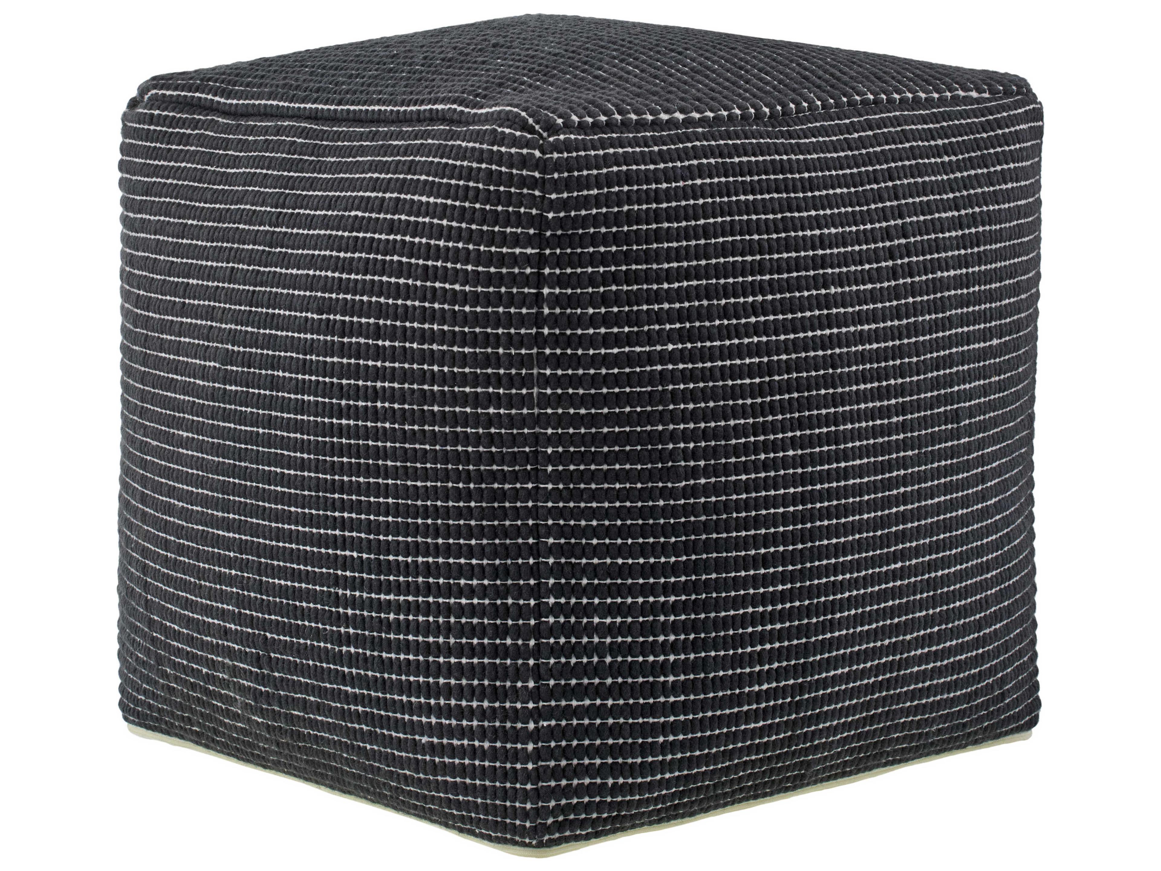 Livabliss by Surya Chunky Grid Charcoal Gray Upholstered Pouf