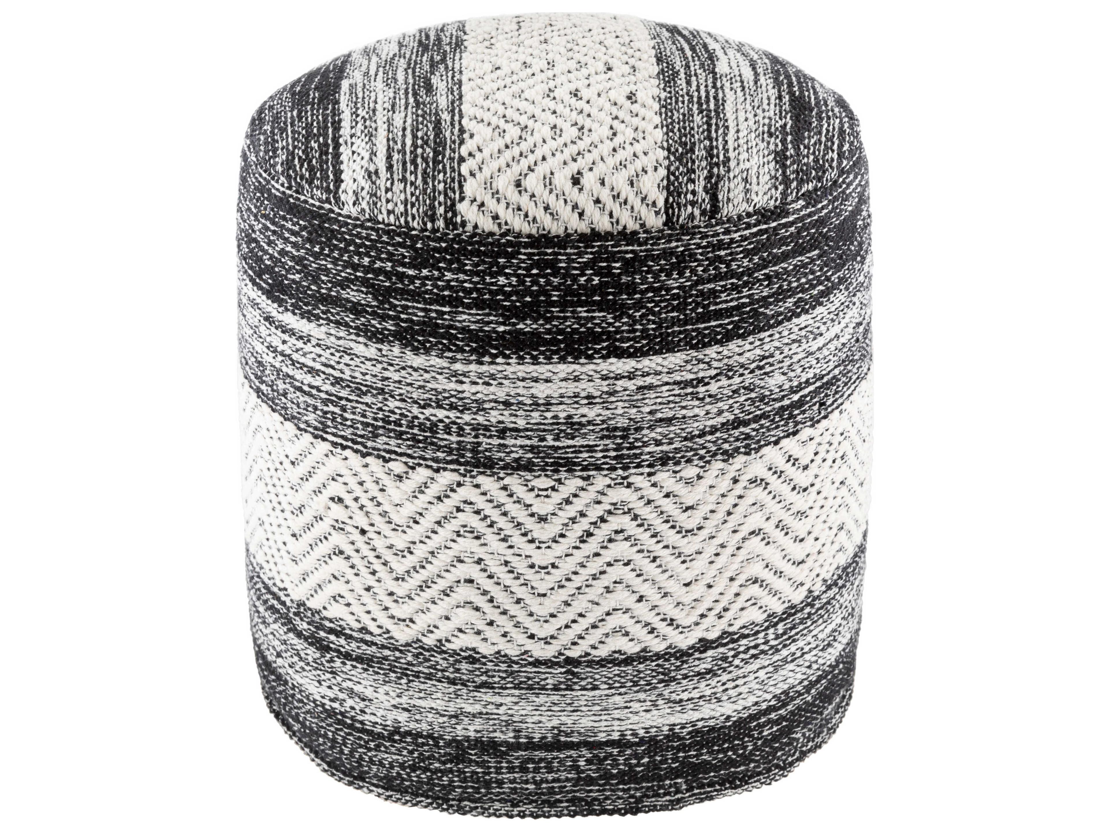 Livabliss by Surya Levi Beige Black White Upholstered Ottoman