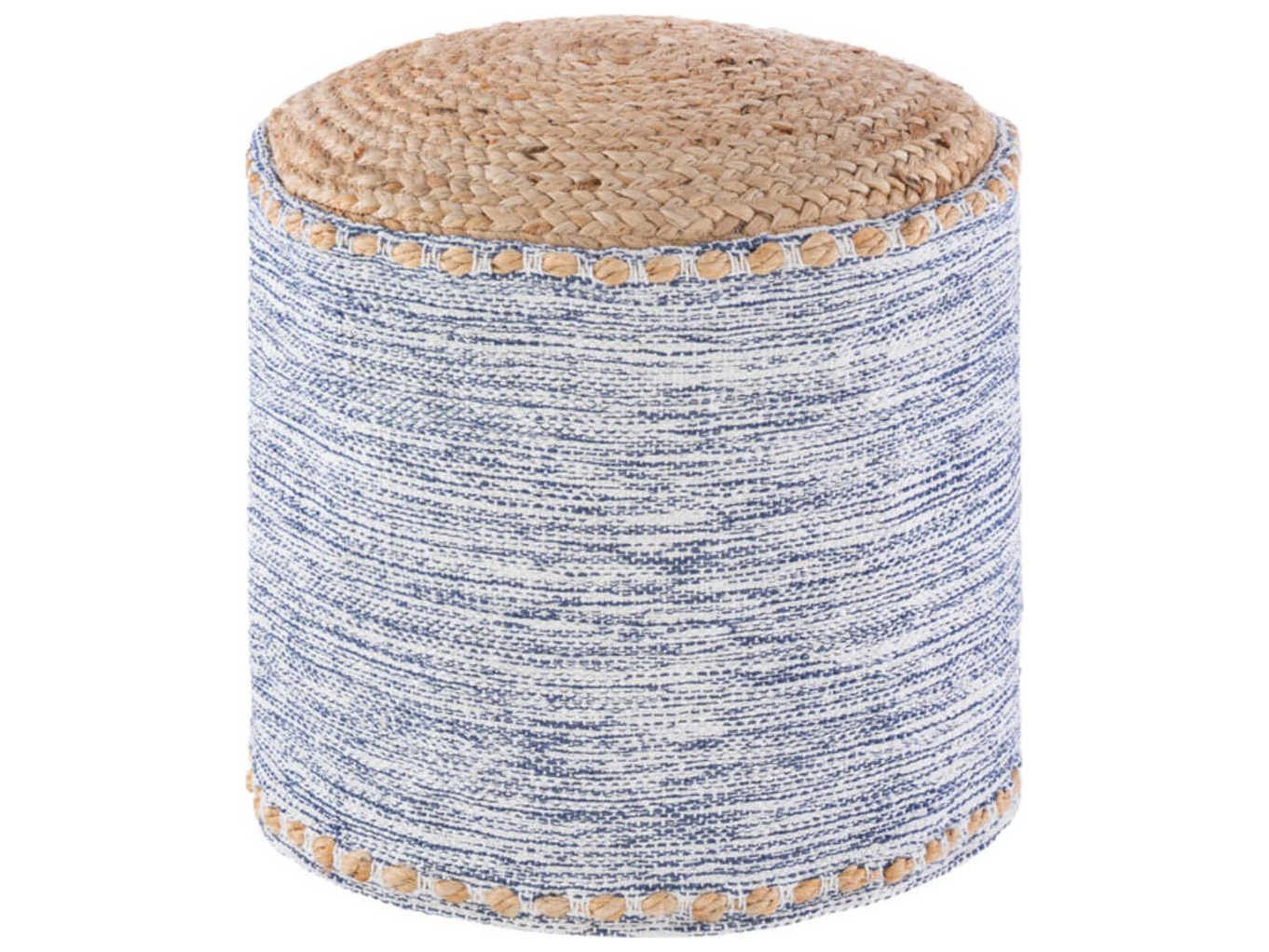 Livabliss by Surya Kai Khaki Navy White Blue Ottoman