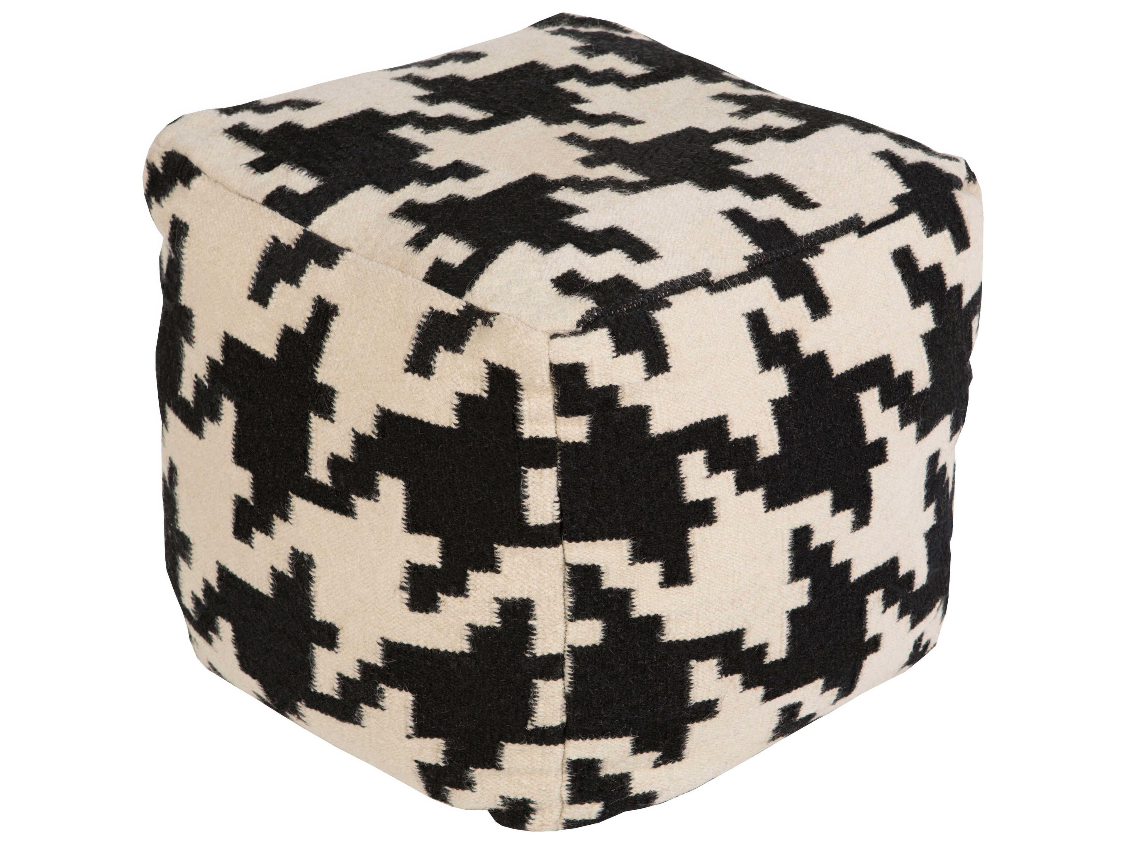 Livabliss by Surya Frontier Black Cream White Upholstered Ottoman