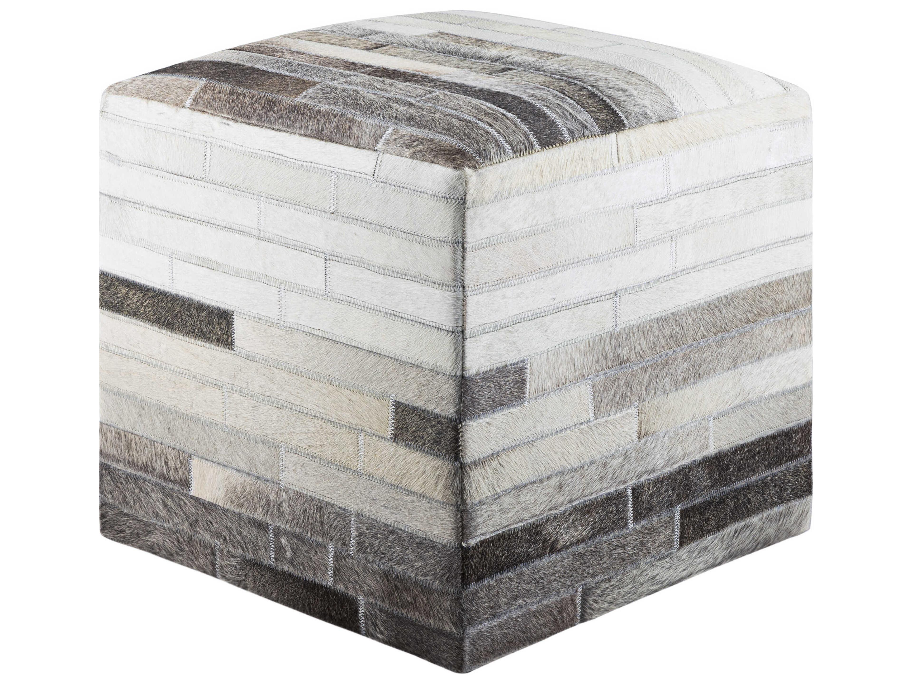 Livabliss by Surya Appalachian Ivory Gray Leather Ottoman