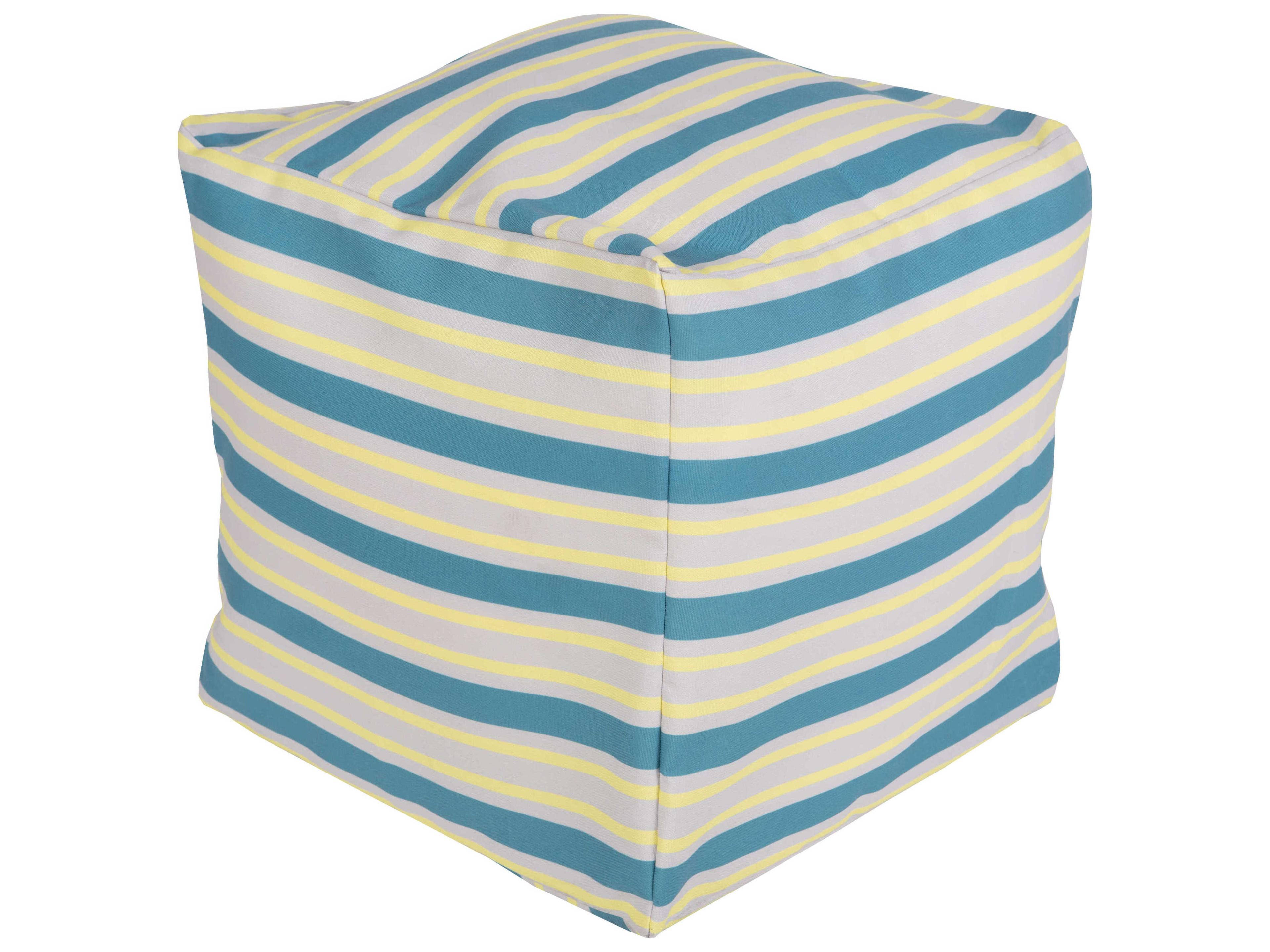Livabliss by Surya Rain Aqua Light Gray Bright Yellow Blue Upholstered Pouf