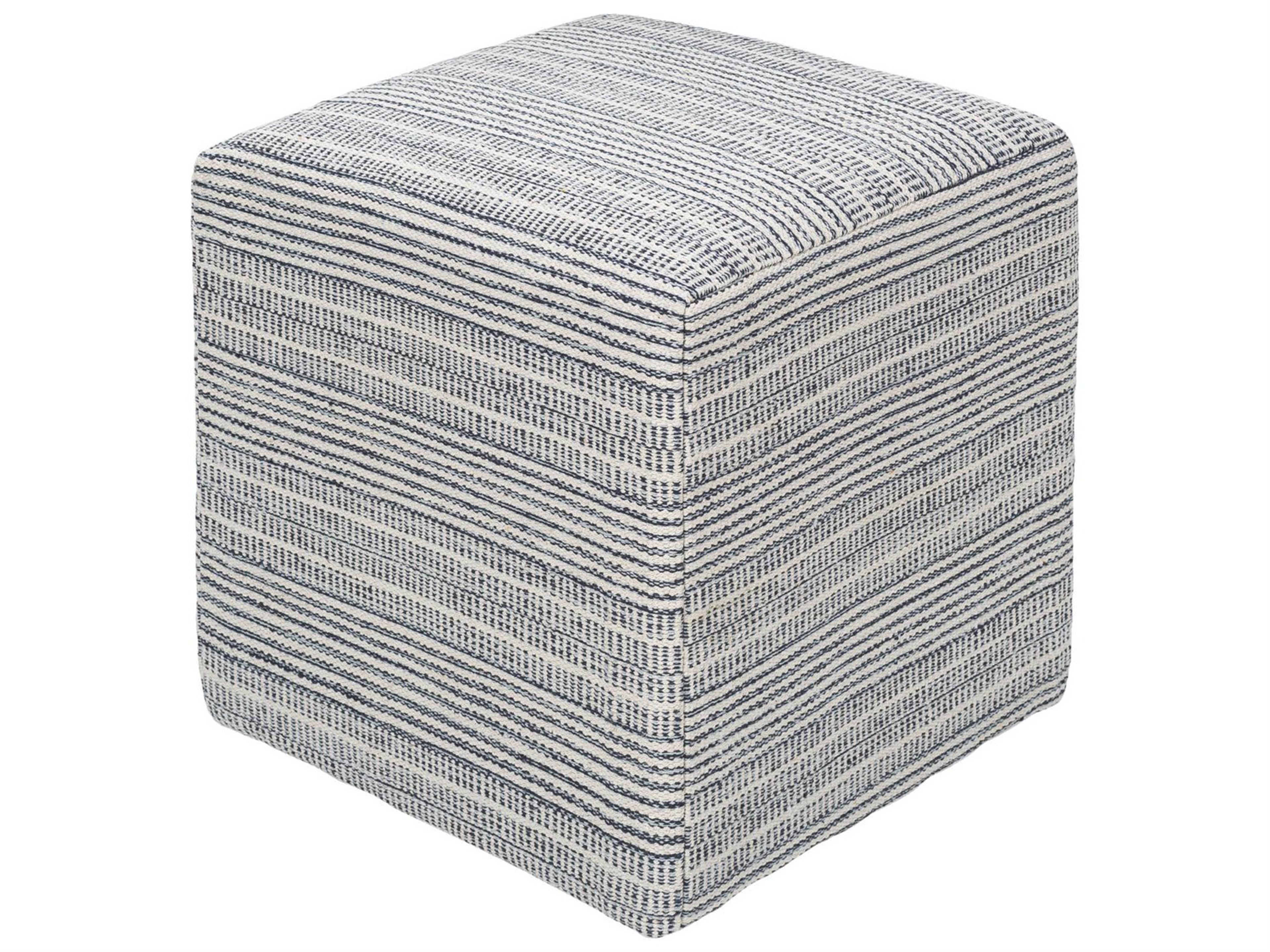 Livabliss by Surya Ryder Bright Blue White Upholstered Ottoman