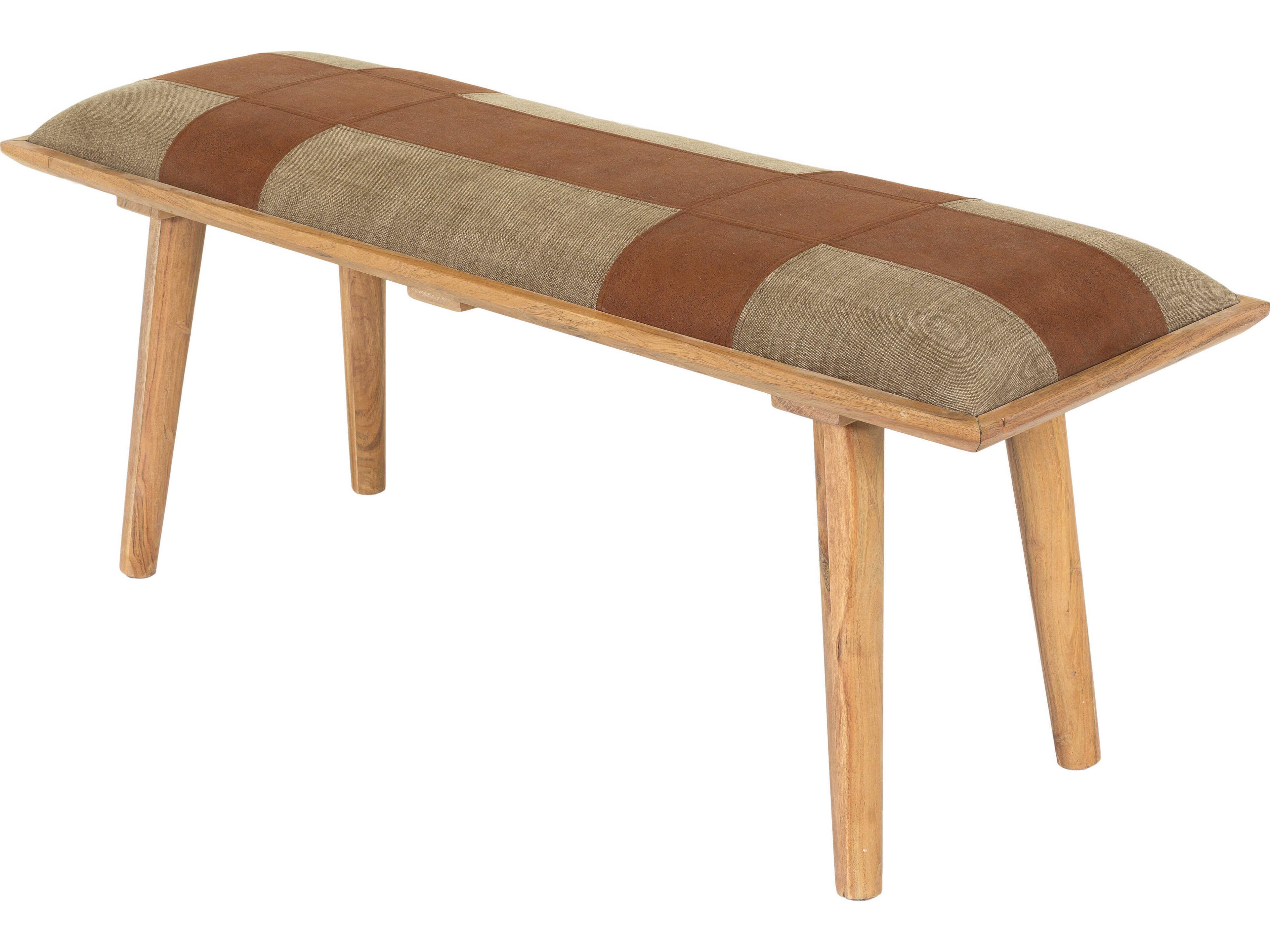 Livabliss by Surya Sacsha Light Beige Brown Faux Leather Accent Bench