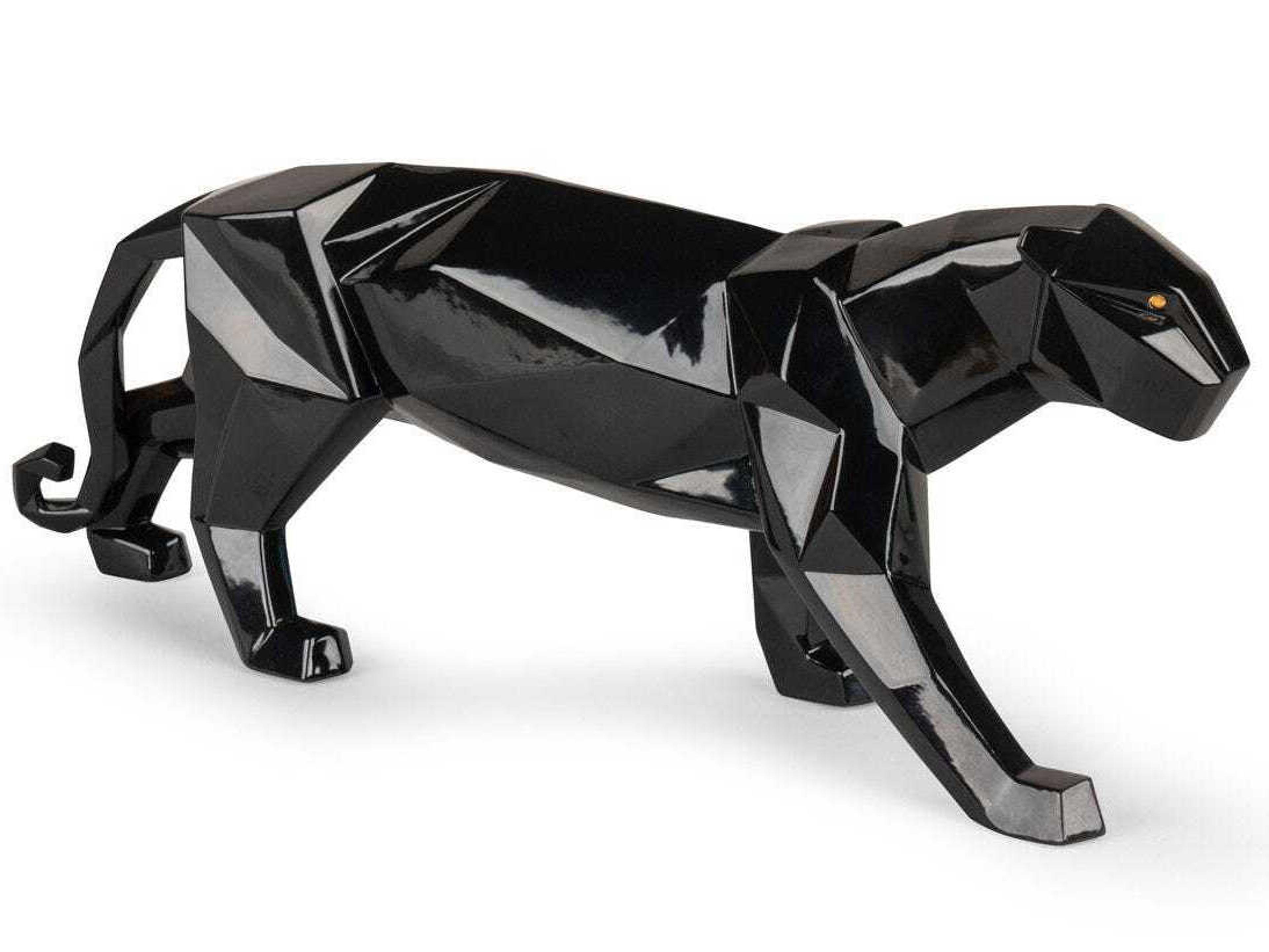 Lladro Glazed Black Panther Sculpture