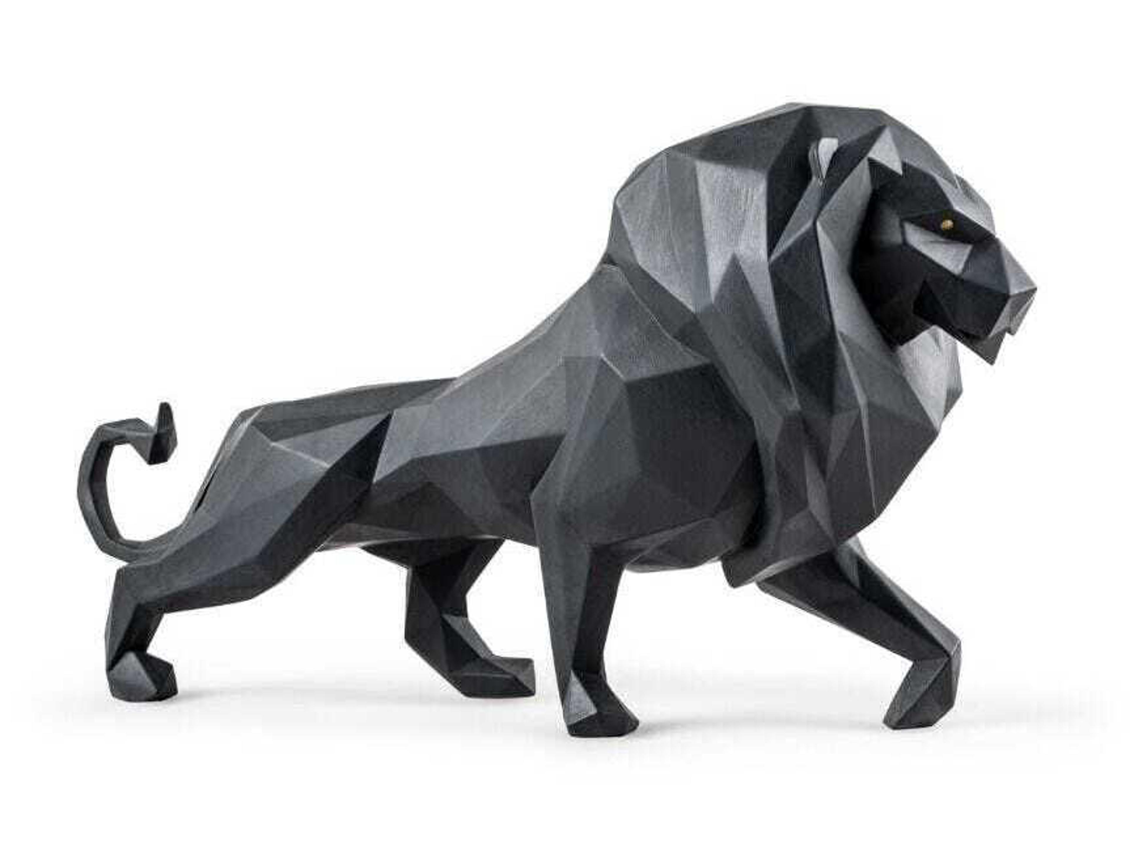 Lladro Matte Black Lion Sculpture