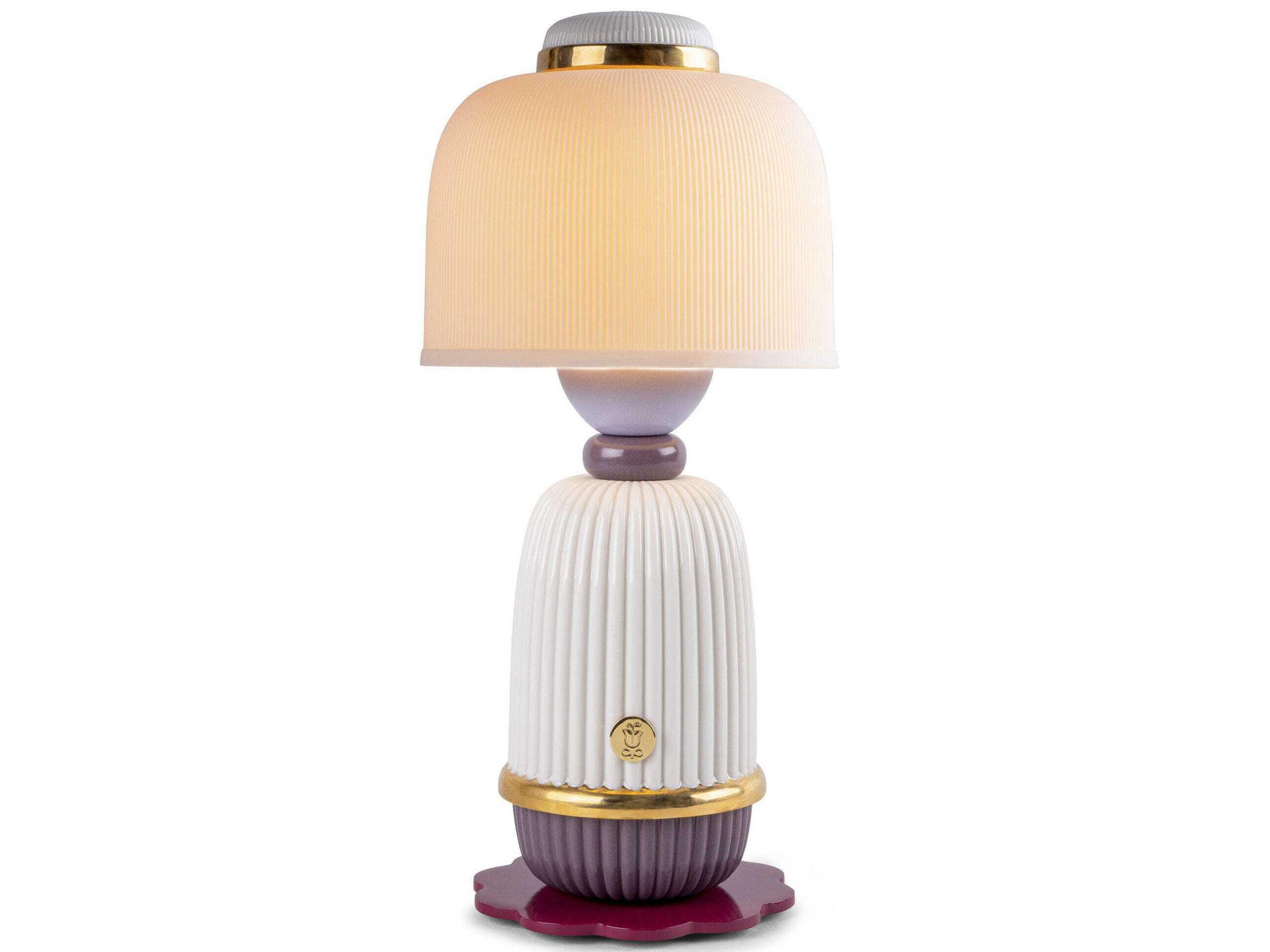 Lladro Kokeshi Cream Purple Table Lamp