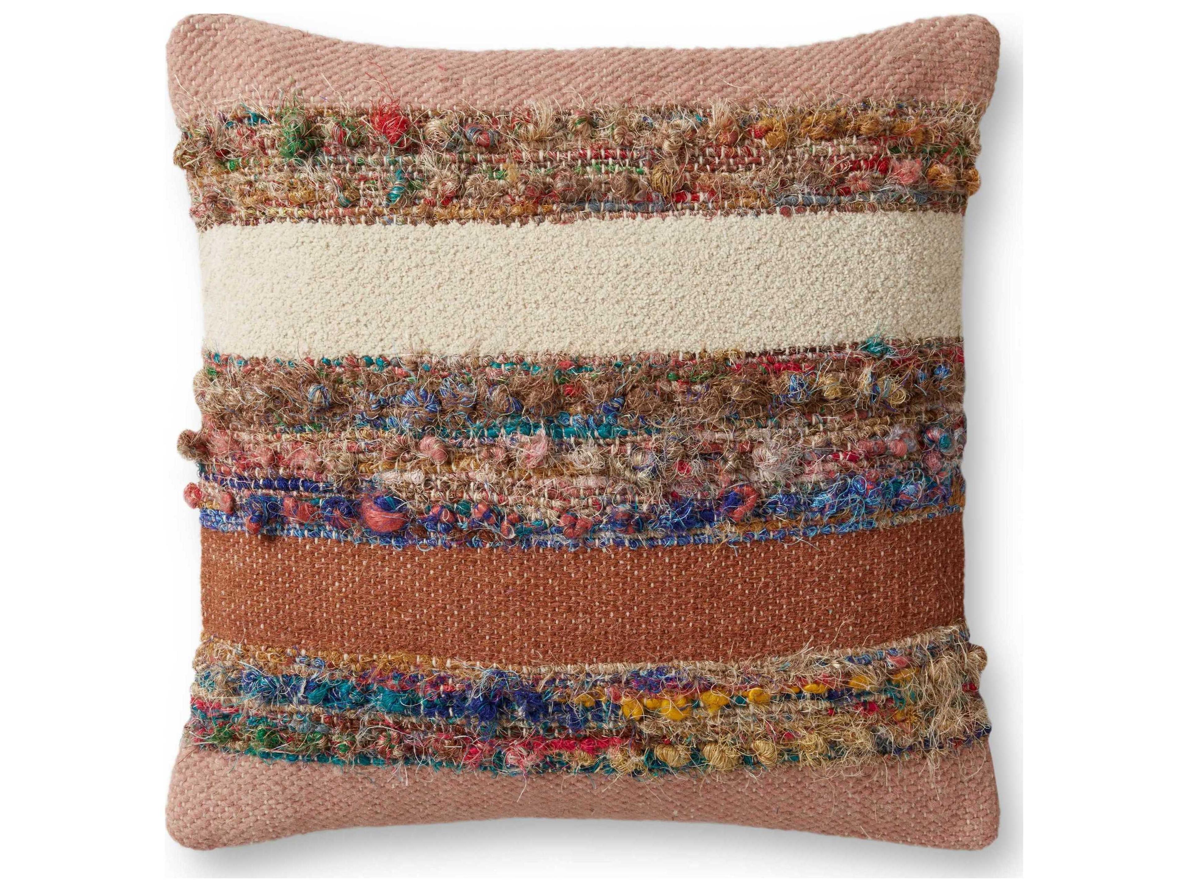 Loloi Rugs Ivory / Brown / Red 18" x 18" Pillow