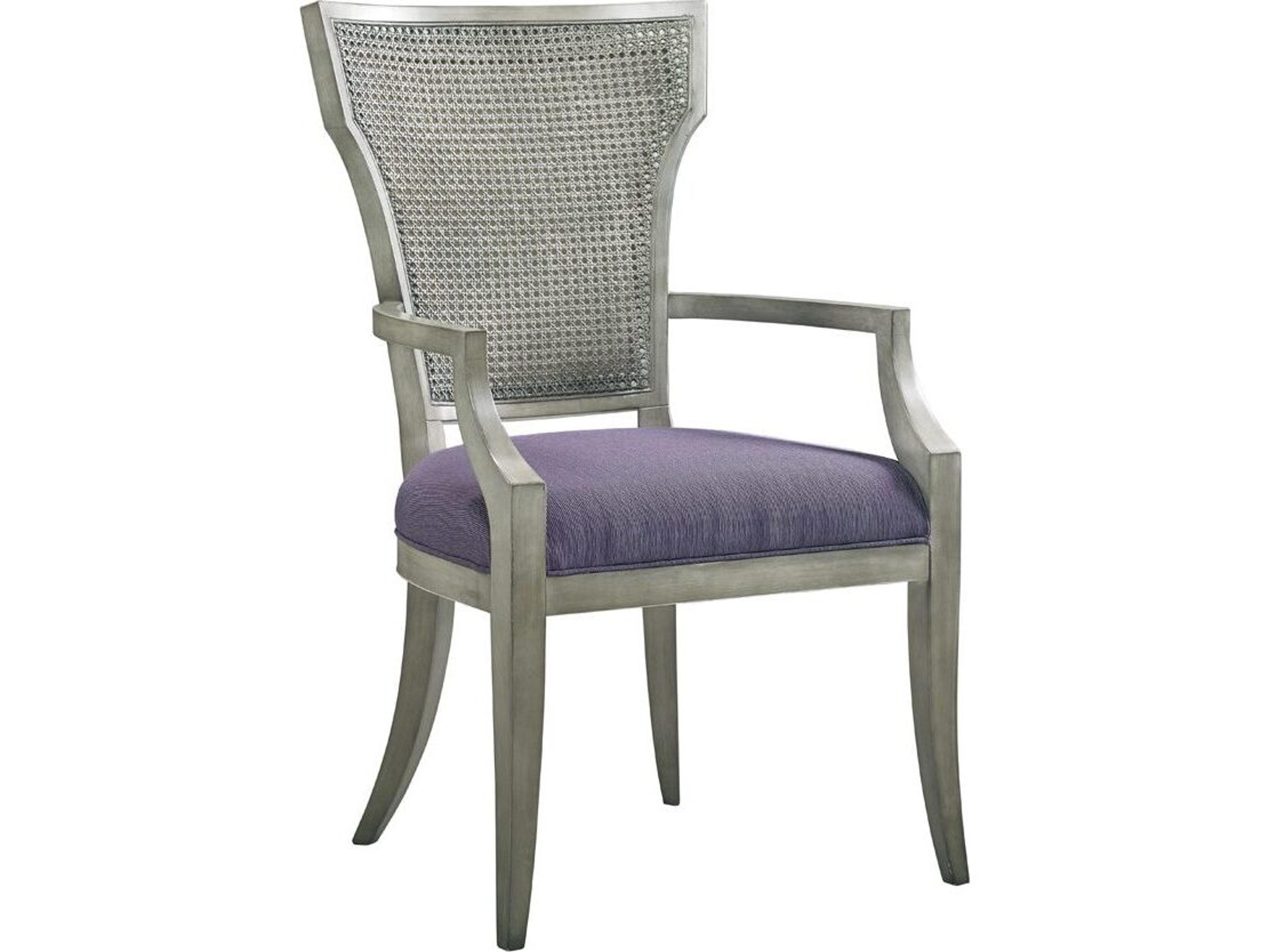 Lillian August Upholstery Elisa Walnut Wood Gray Upholstered Arm Dining Chair