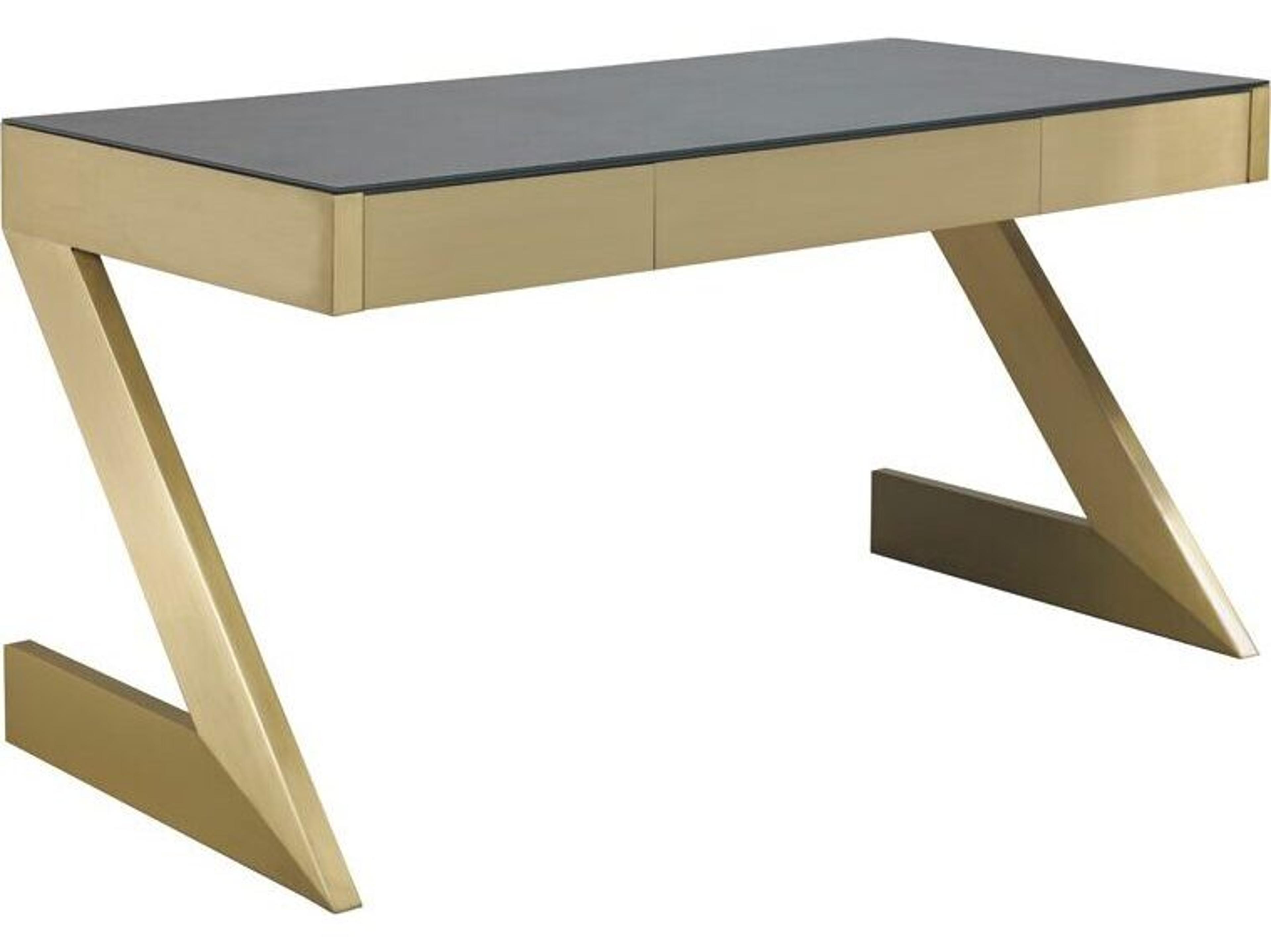 Lillian August Modern Archives Yves Aged Mirror Polished Brass Writing Desk