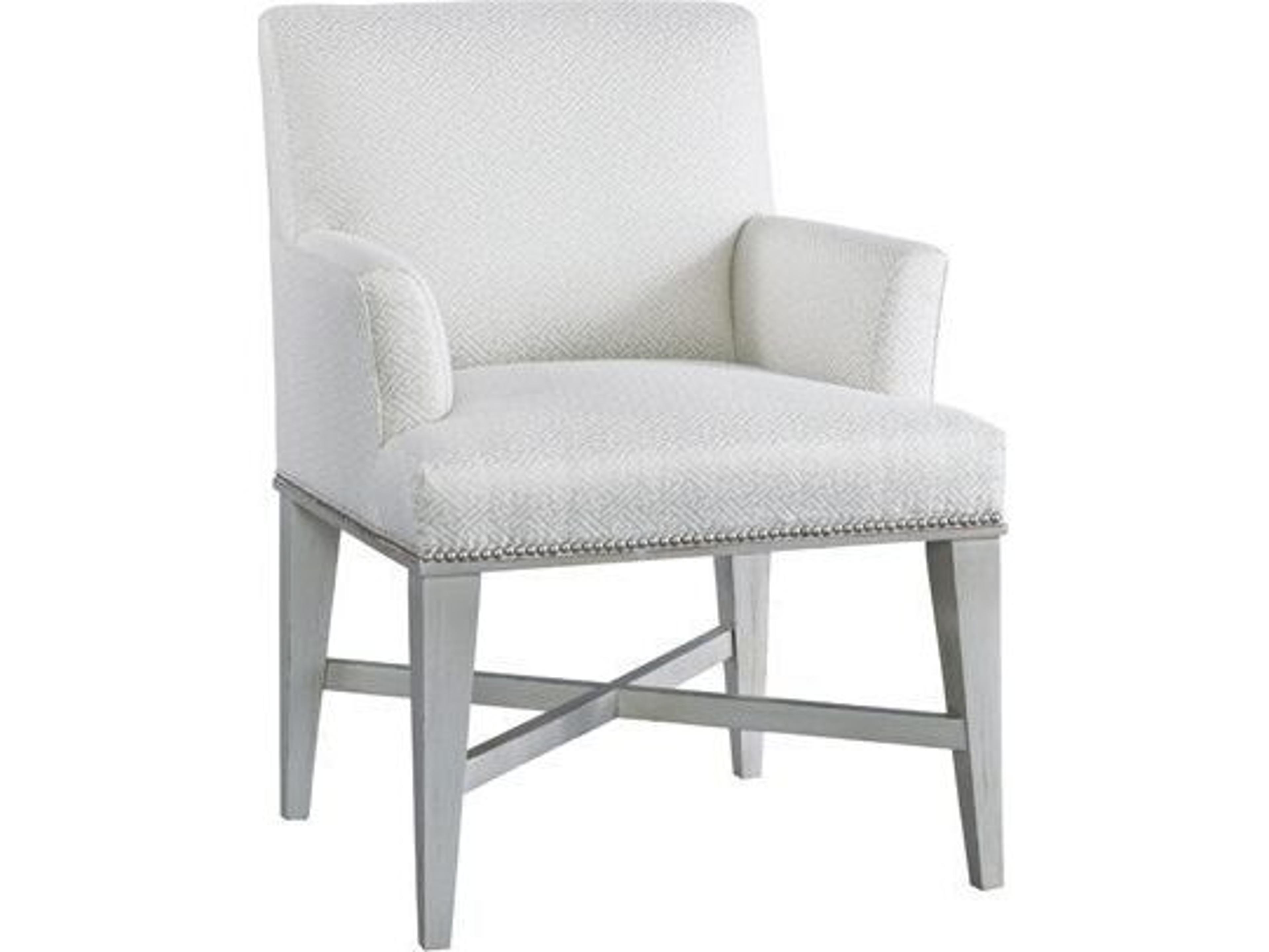 Lillian August Upholstery Britt Walnut Wood White Upholstered Arm Dining Chair