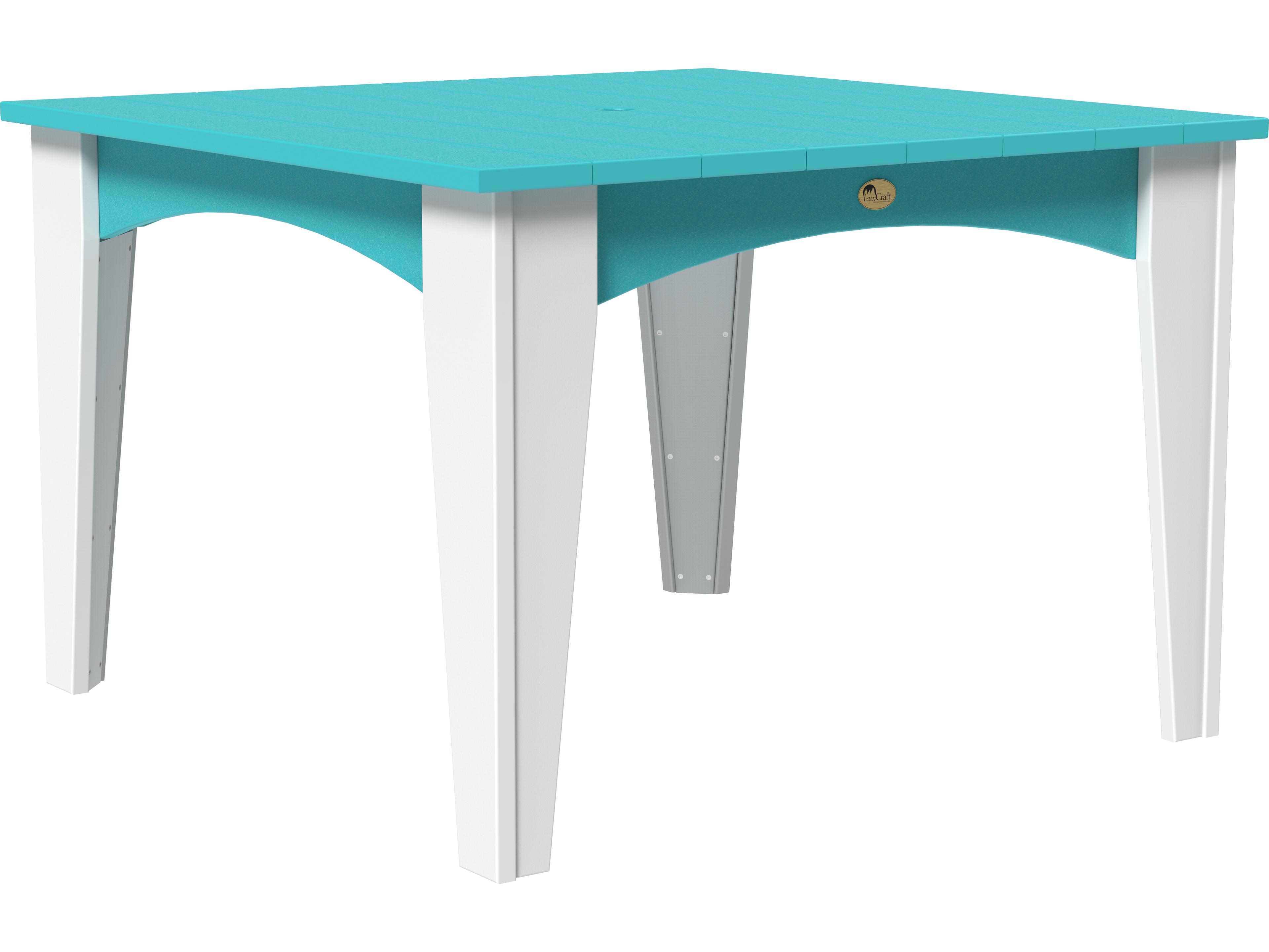 LuxCraft Recycled Plastic Square Island Patio Dining Table with Umbrella Hole