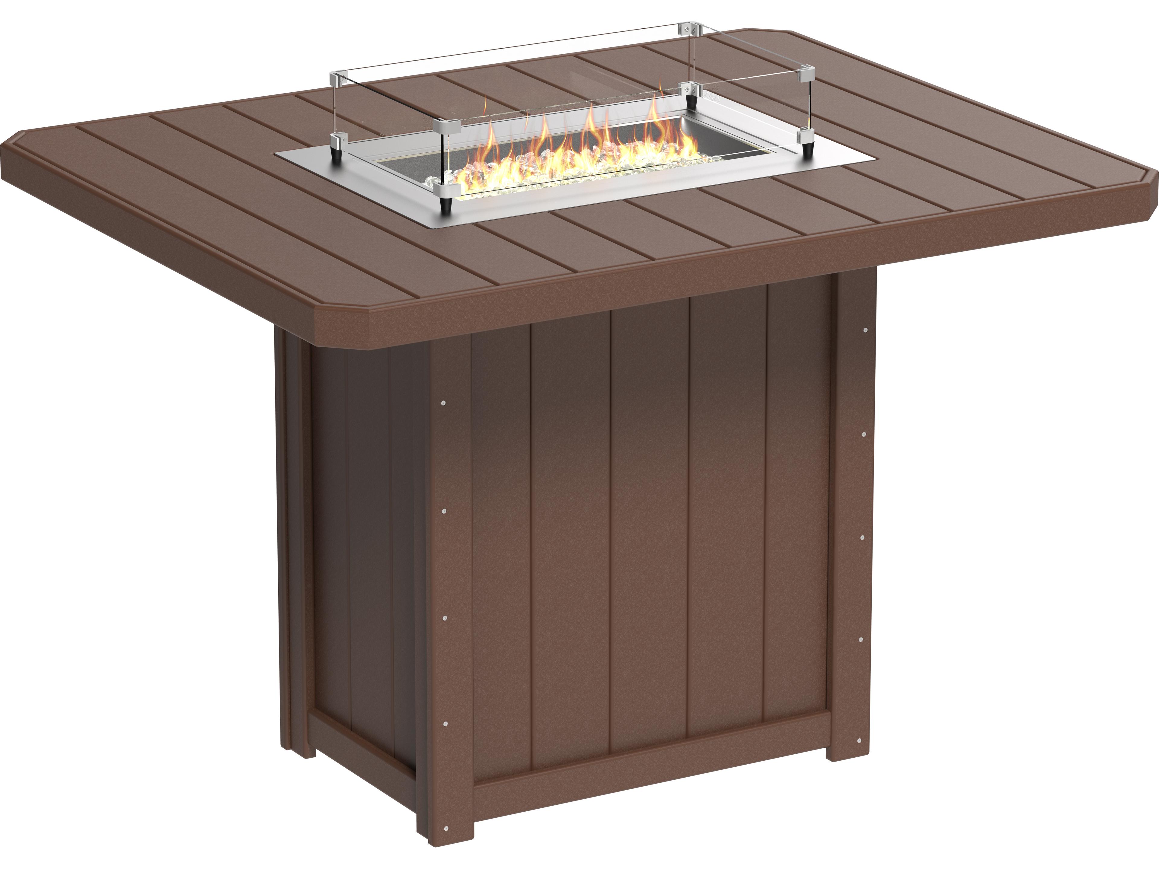 LuxCraft Recycled Plastic Lumin Rectangular Bar Height Outdoor Patio Fire Pit Table