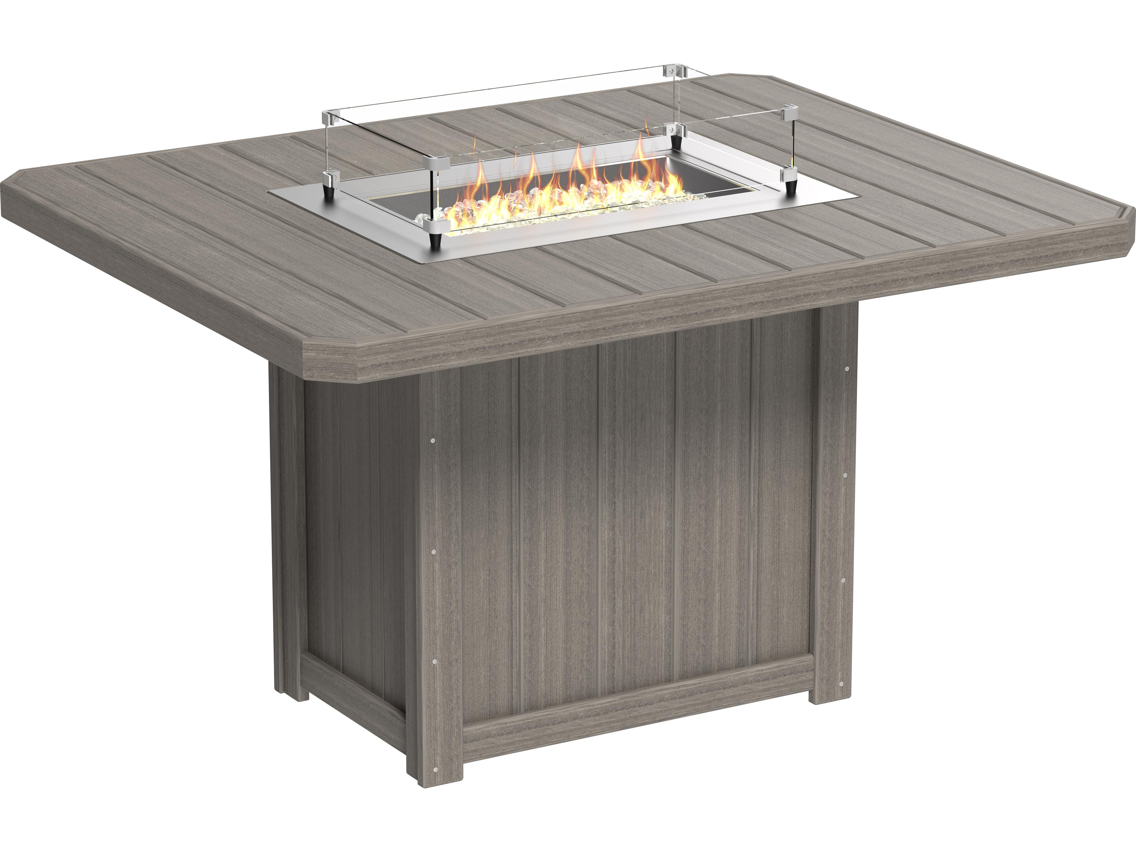 LuxCraft Recycled Plastic Lumin Rectangular Counter Height Patio Fire Pit Table
