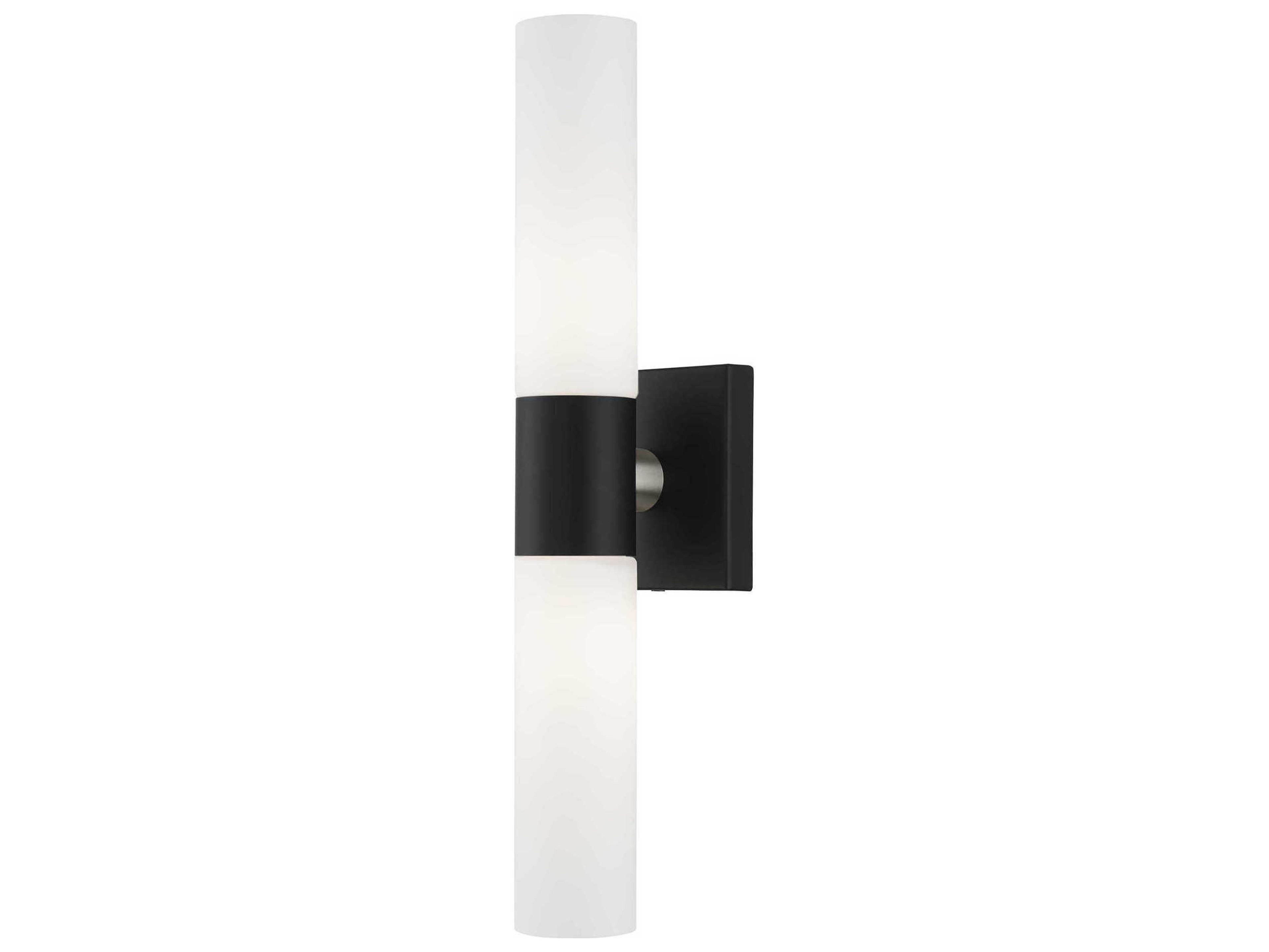Livex Lighting Aero 2-Light Black With Brushed Nickel Accent Glass Wall Sconce