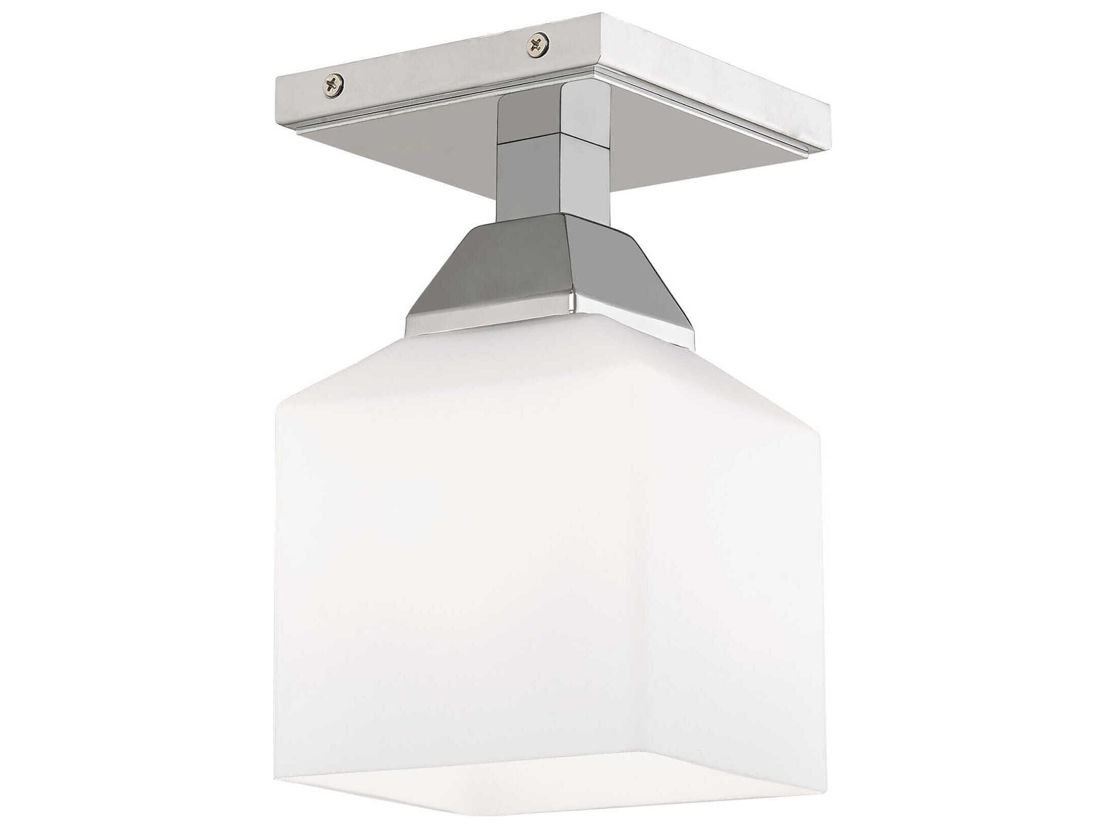 Livex Lighting Aragon 1-Light Polished Chrome White Glass Semi Flush Mount
