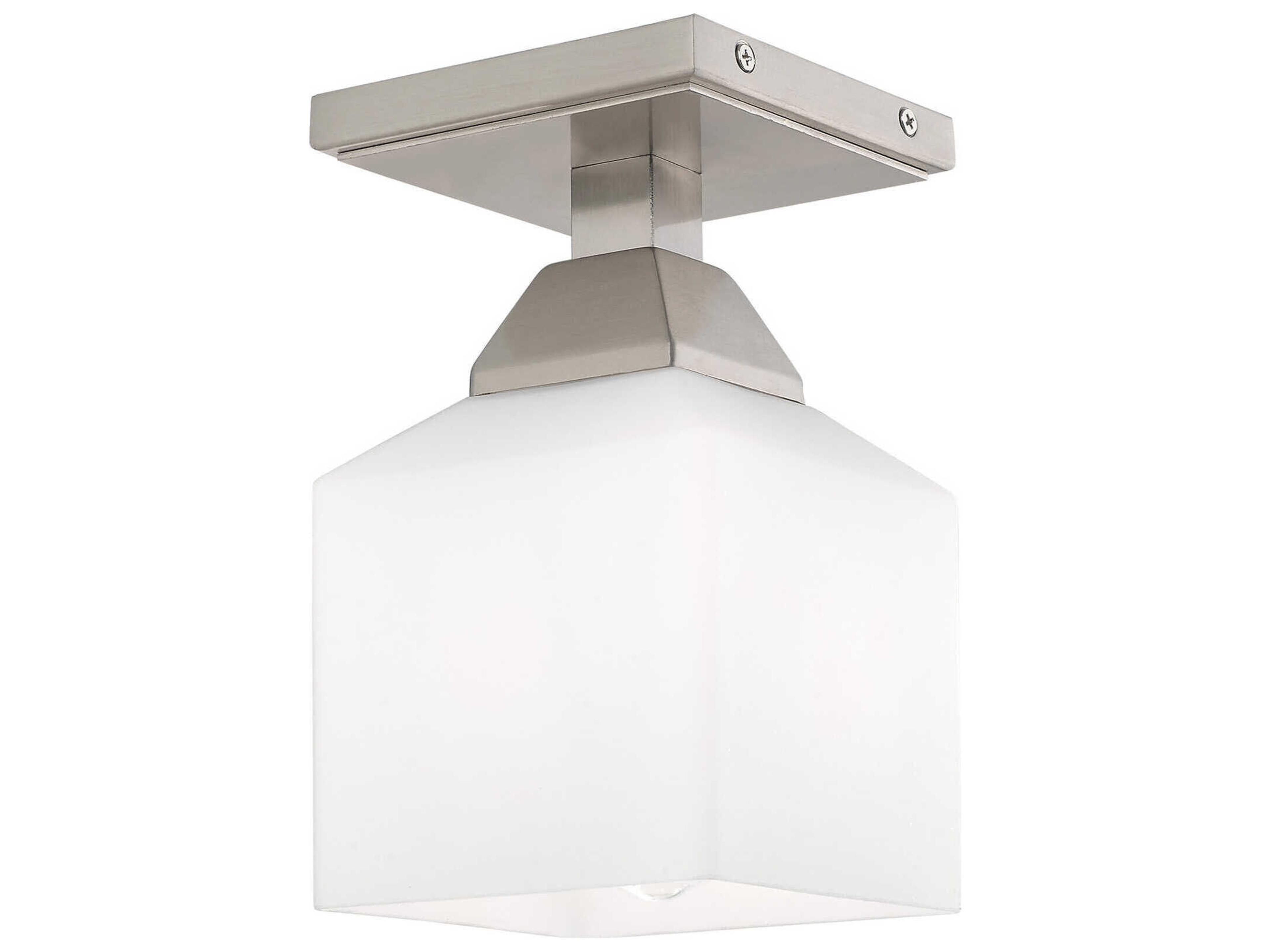 Livex Lighting Aragon 1-Light Brushed Nickel White Glass Semi Flush Mount