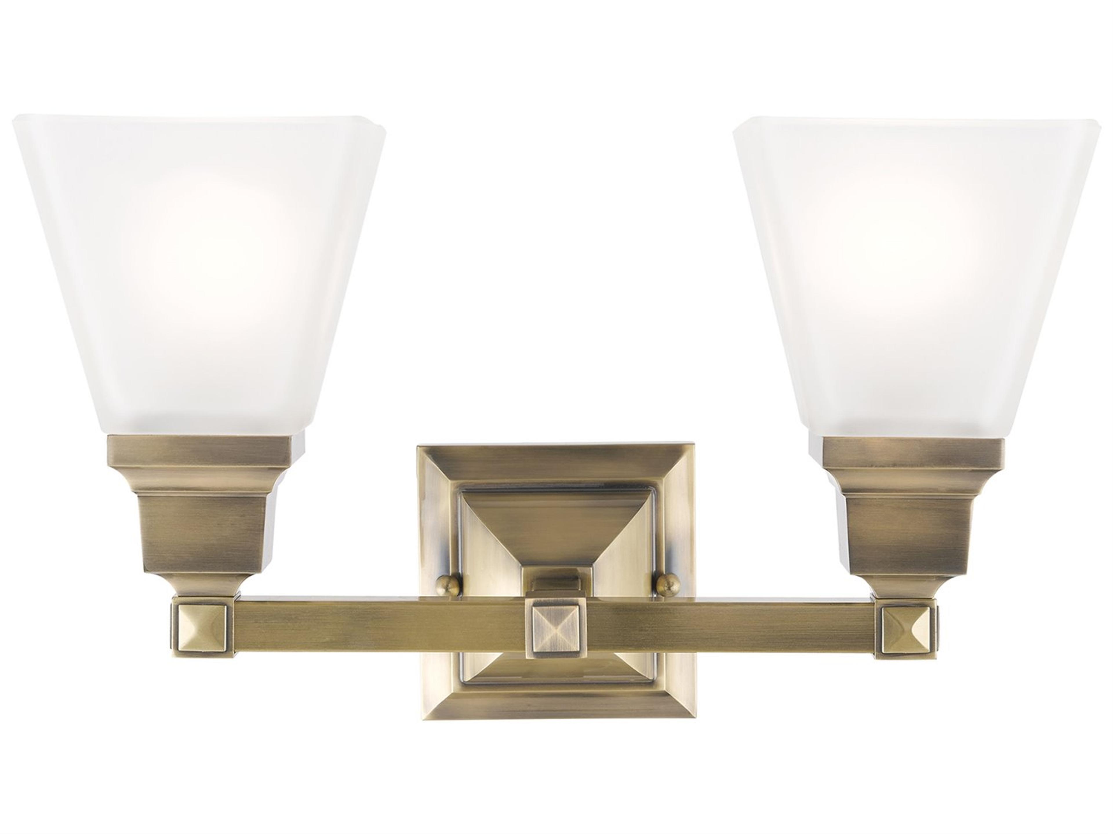 Livex Lighting Mission 2-Light Antique Brass Glass Vanity Light