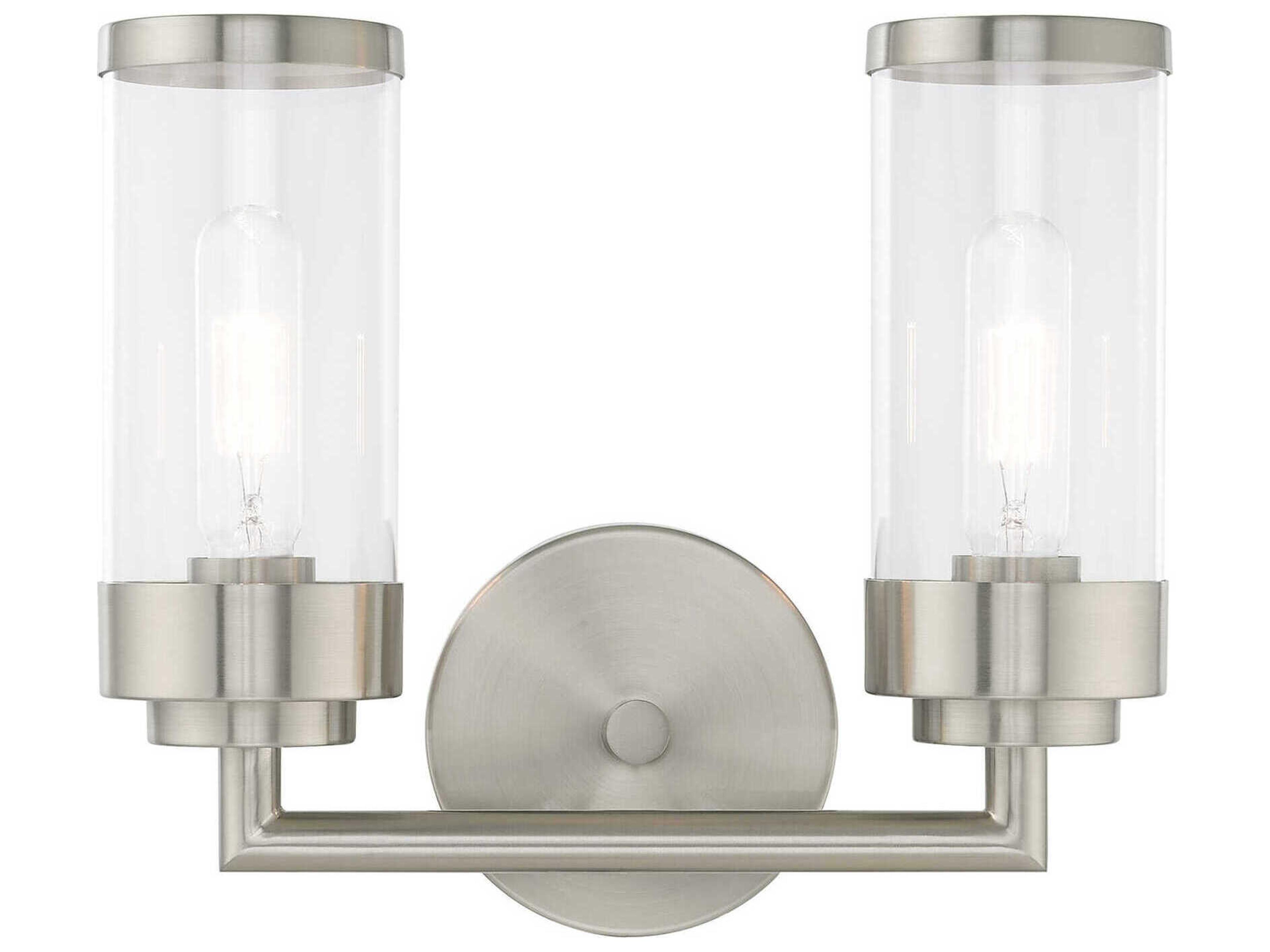 Livex Lighting Hillcrest 2-Light Brushed Nickel Clear Glass Vanity Light