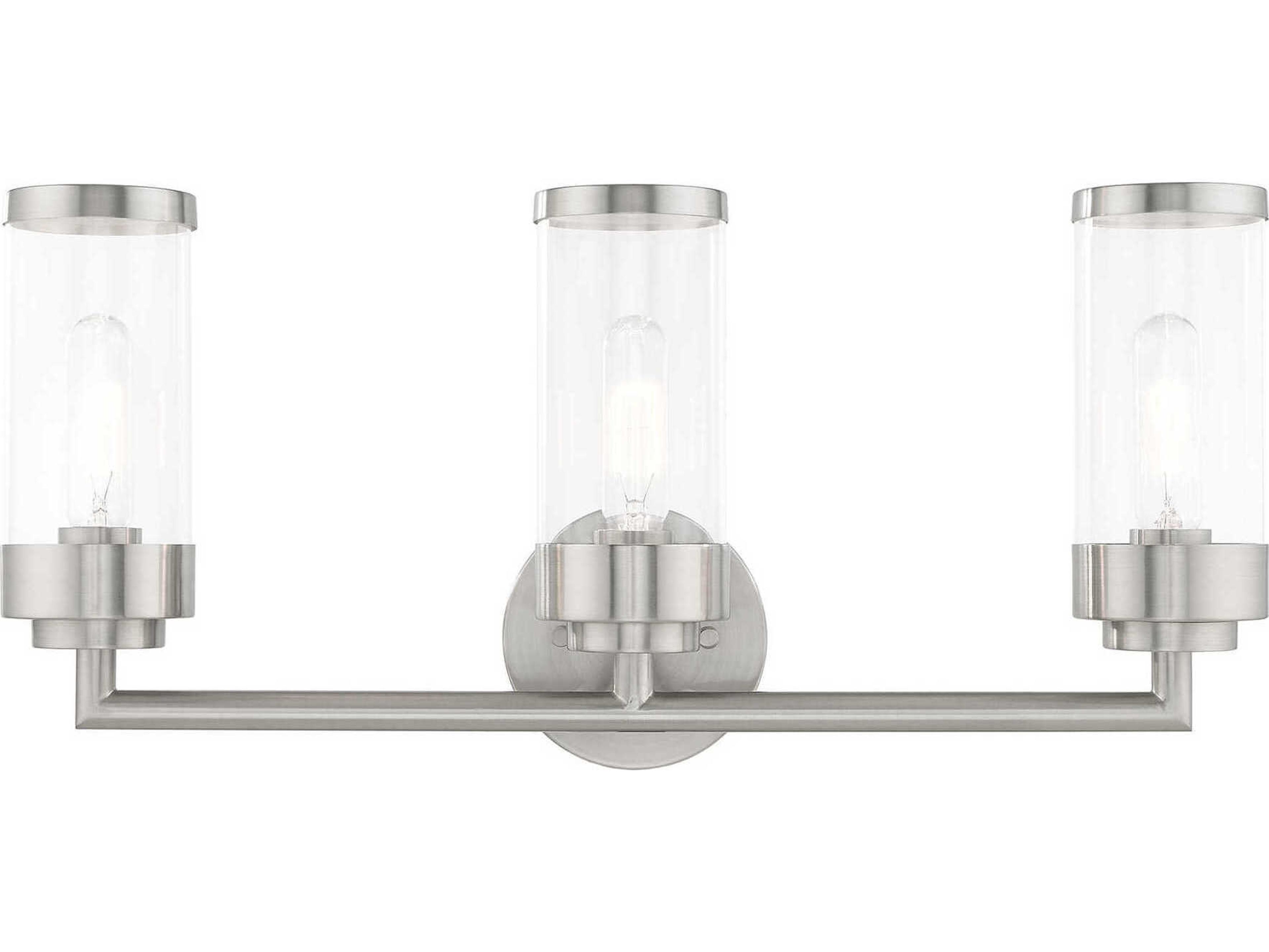 Livex Lighting Hillcrest 3-Light Brushed Nickel Clear Glass Vanity Light