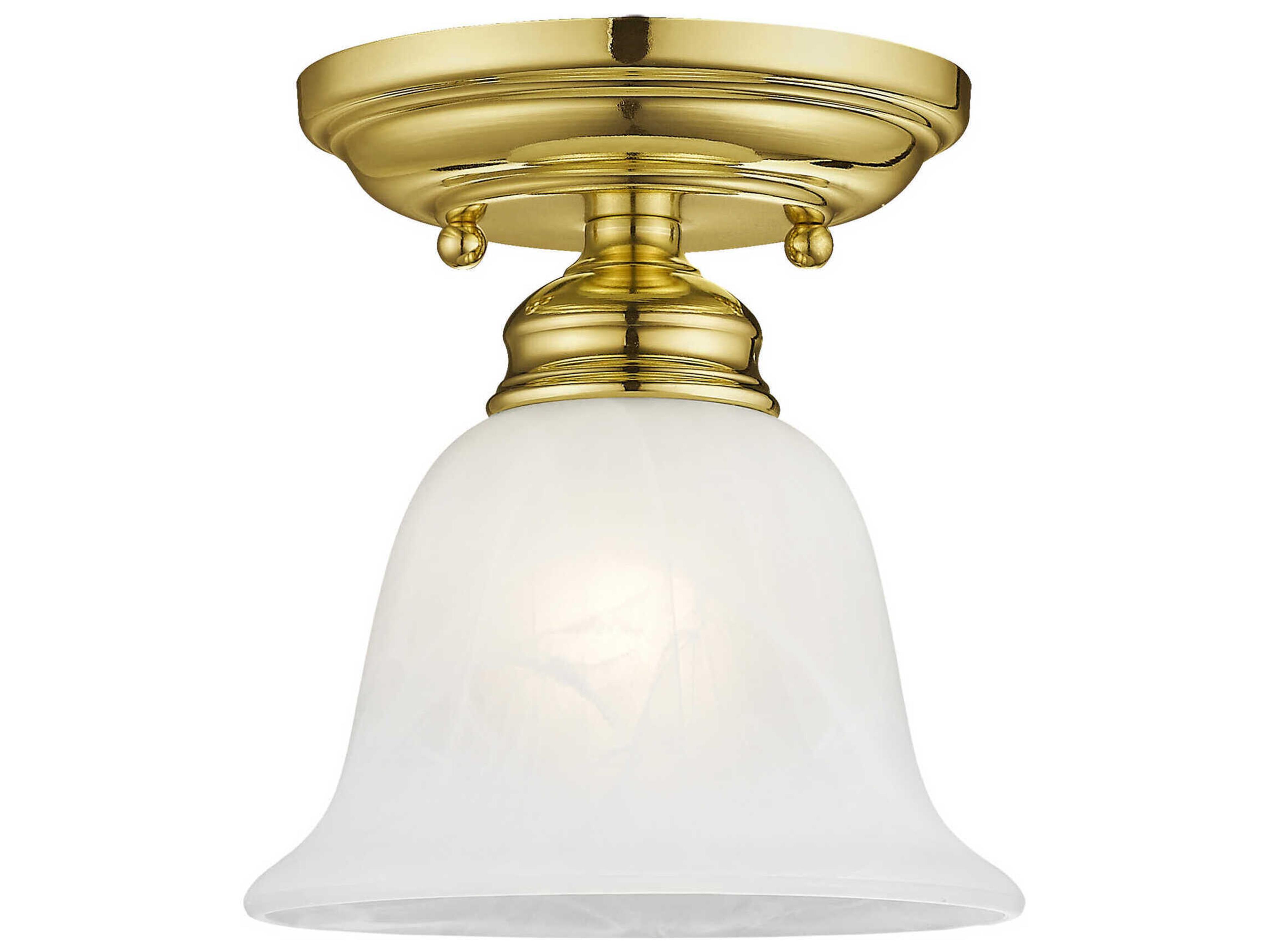 Livex Lighting Essex 1-Light Polished Brass Glass Bell Semi Flush Mount