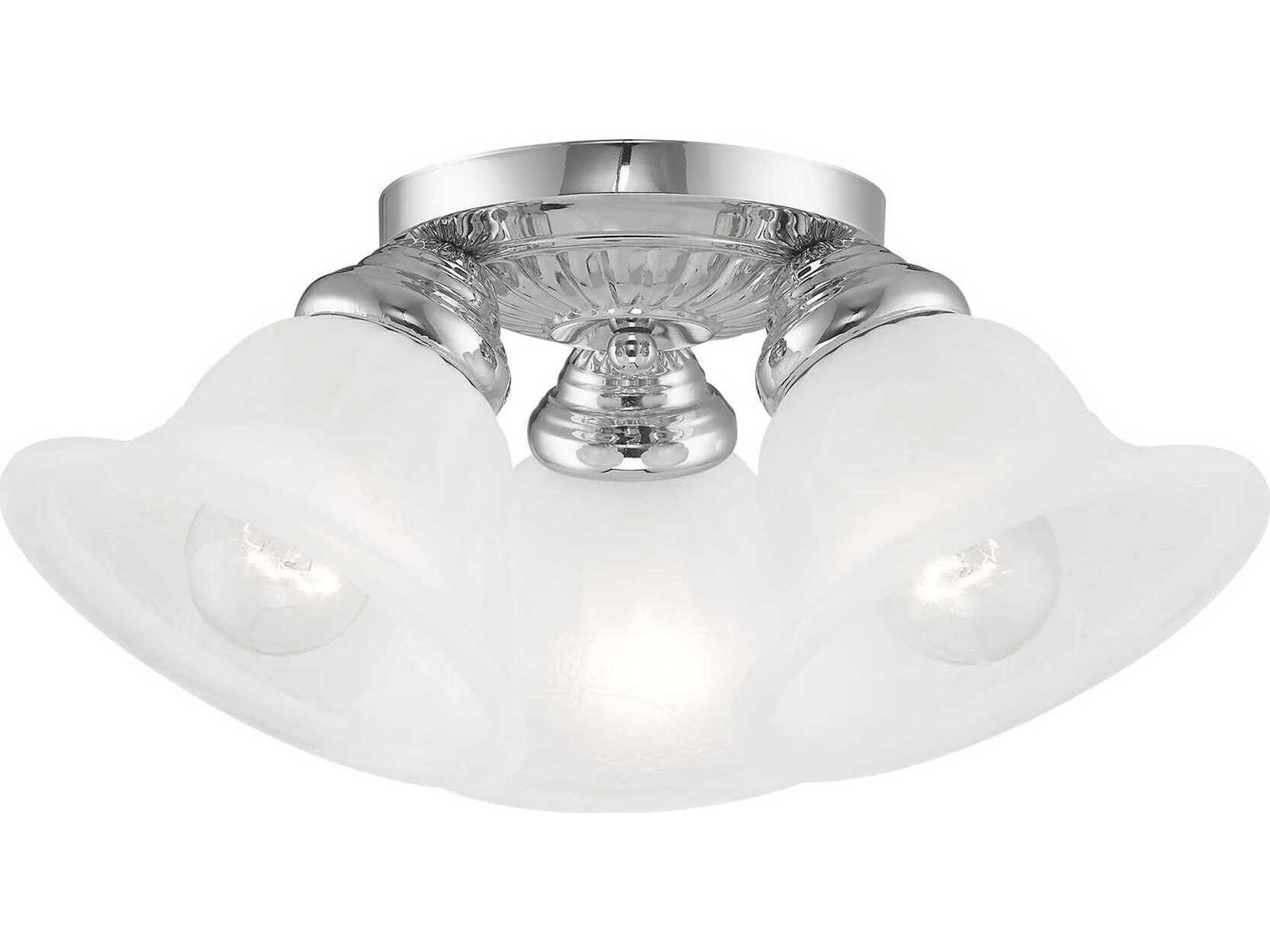 Livex Lighting Edgemont 3-Light Polished Chrome White Glass Bell Semi Flush Mount