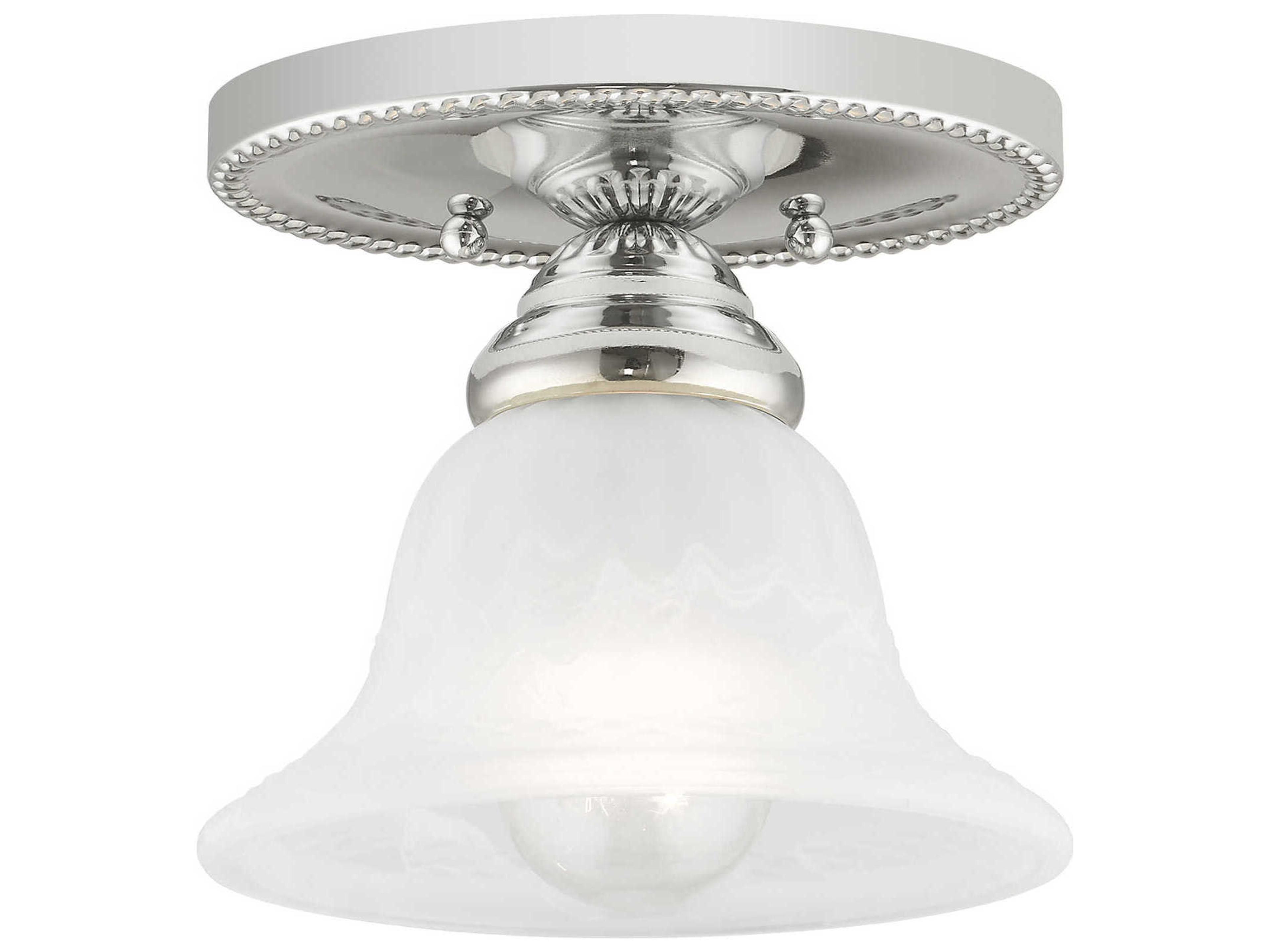Livex Lighting Edgemont 1-Light Polished Chrome White Glass Bell Semi Flush Mount