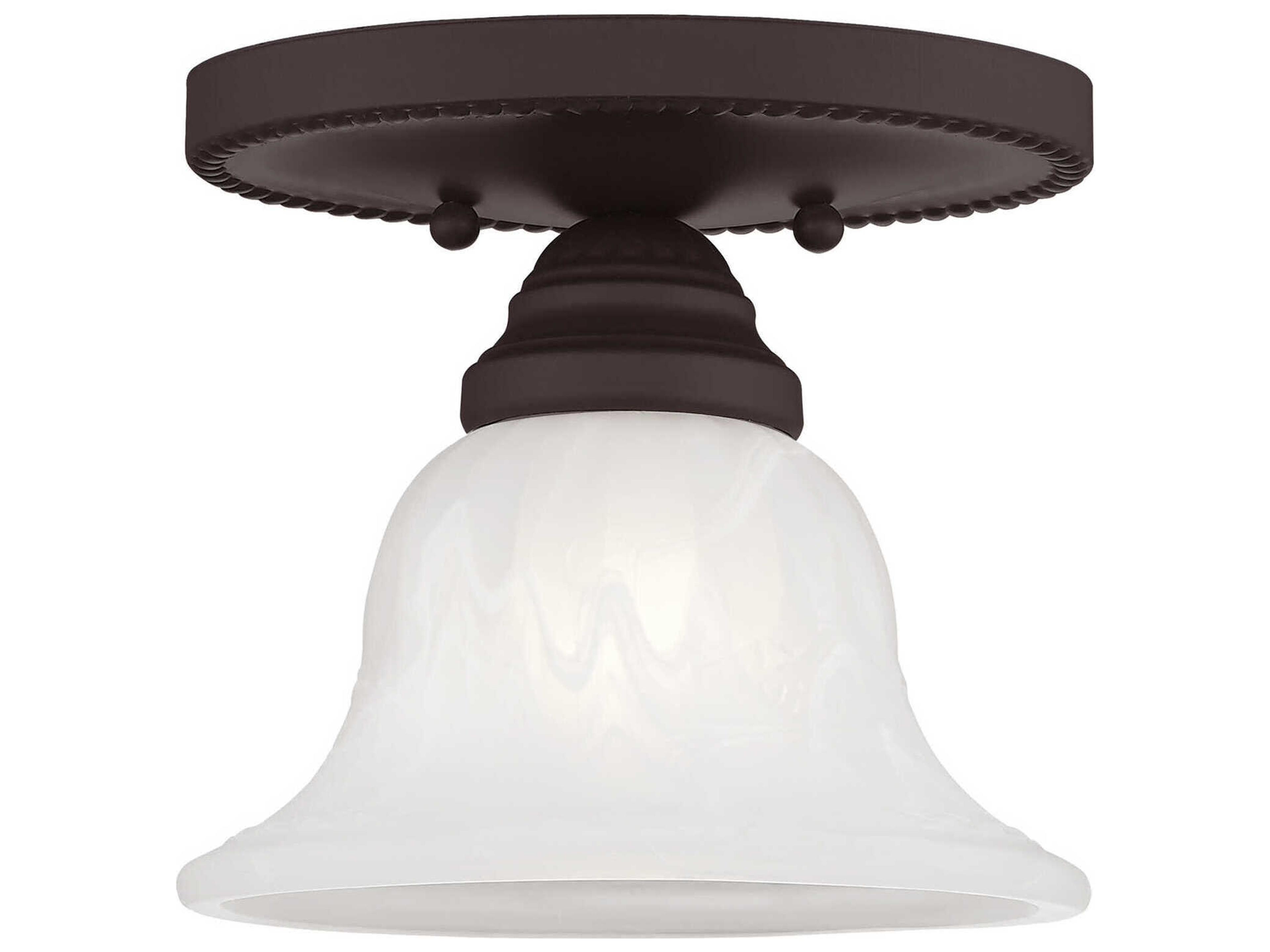 Livex Lighting Edgemont 1-Light Bronze White Glass Bell Semi Flush Mount
