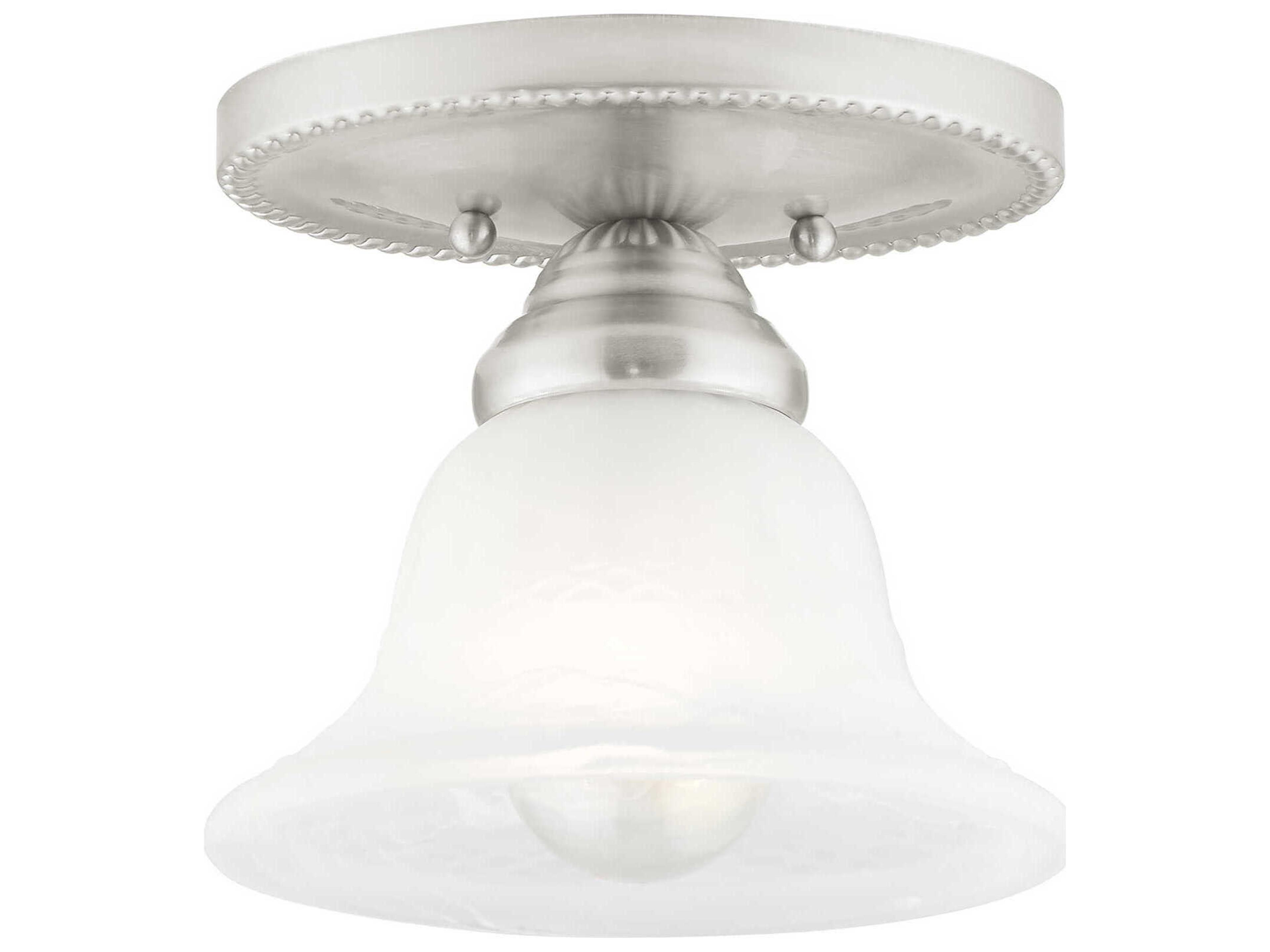 Livex Lighting Edgemont 1-Light Brushed Nickel White Glass Bell Semi Flush Mount