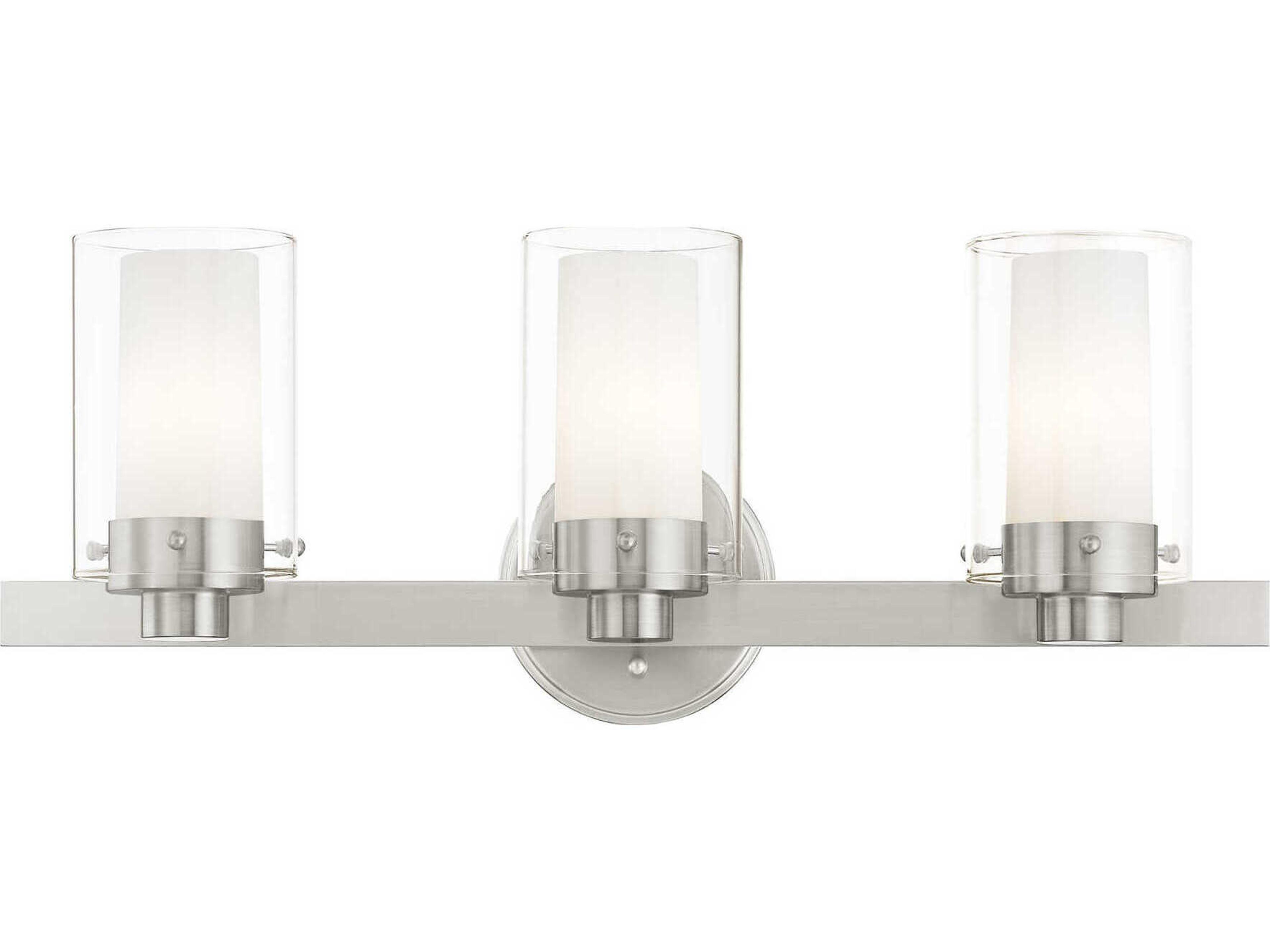 Livex Lighting Manhattan 3-Light Brushed Nickel Glass Vanity Light