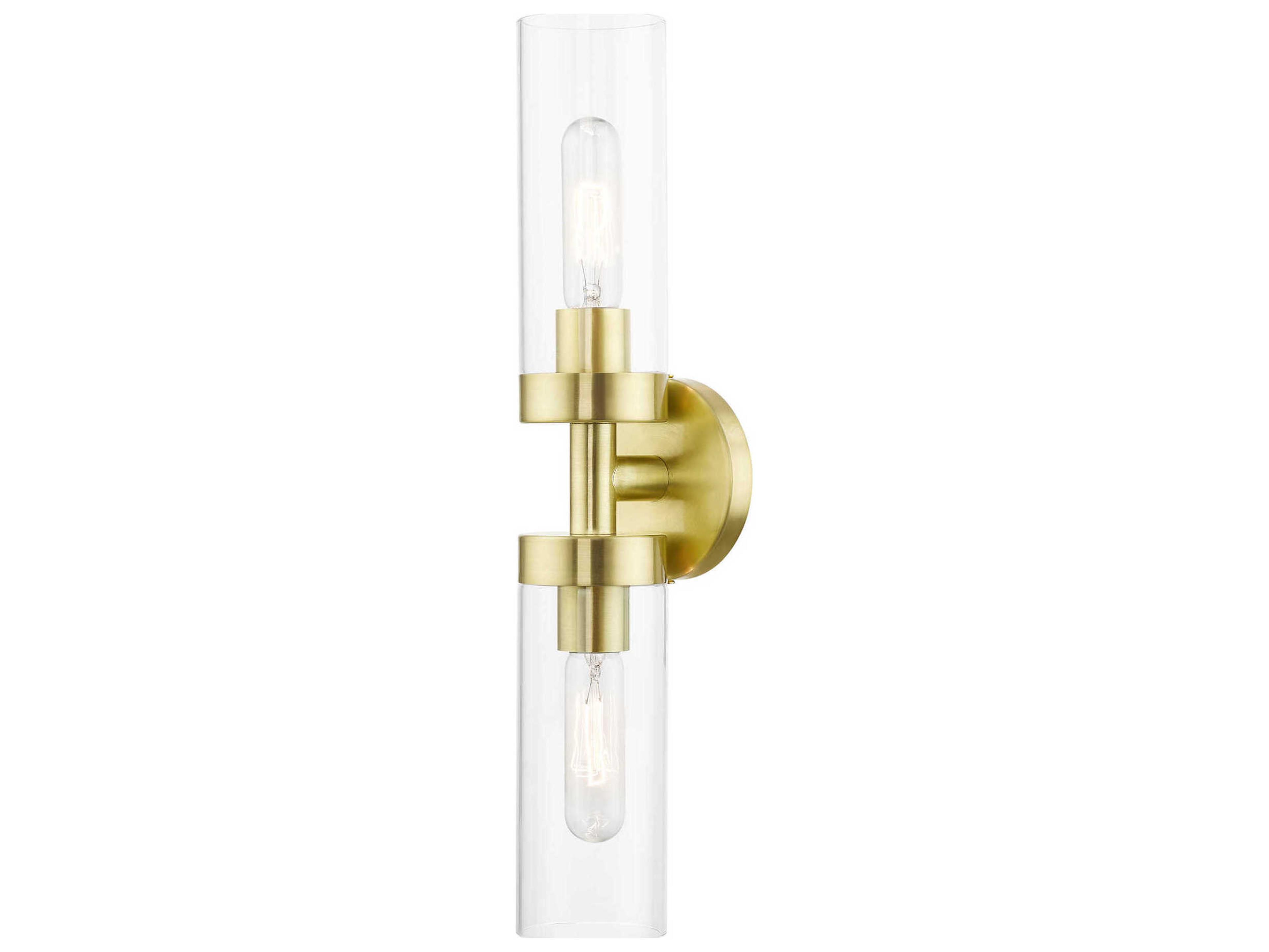 Livex Lighting Ludlow 2-Light Satin Brass Glass Vanity Light