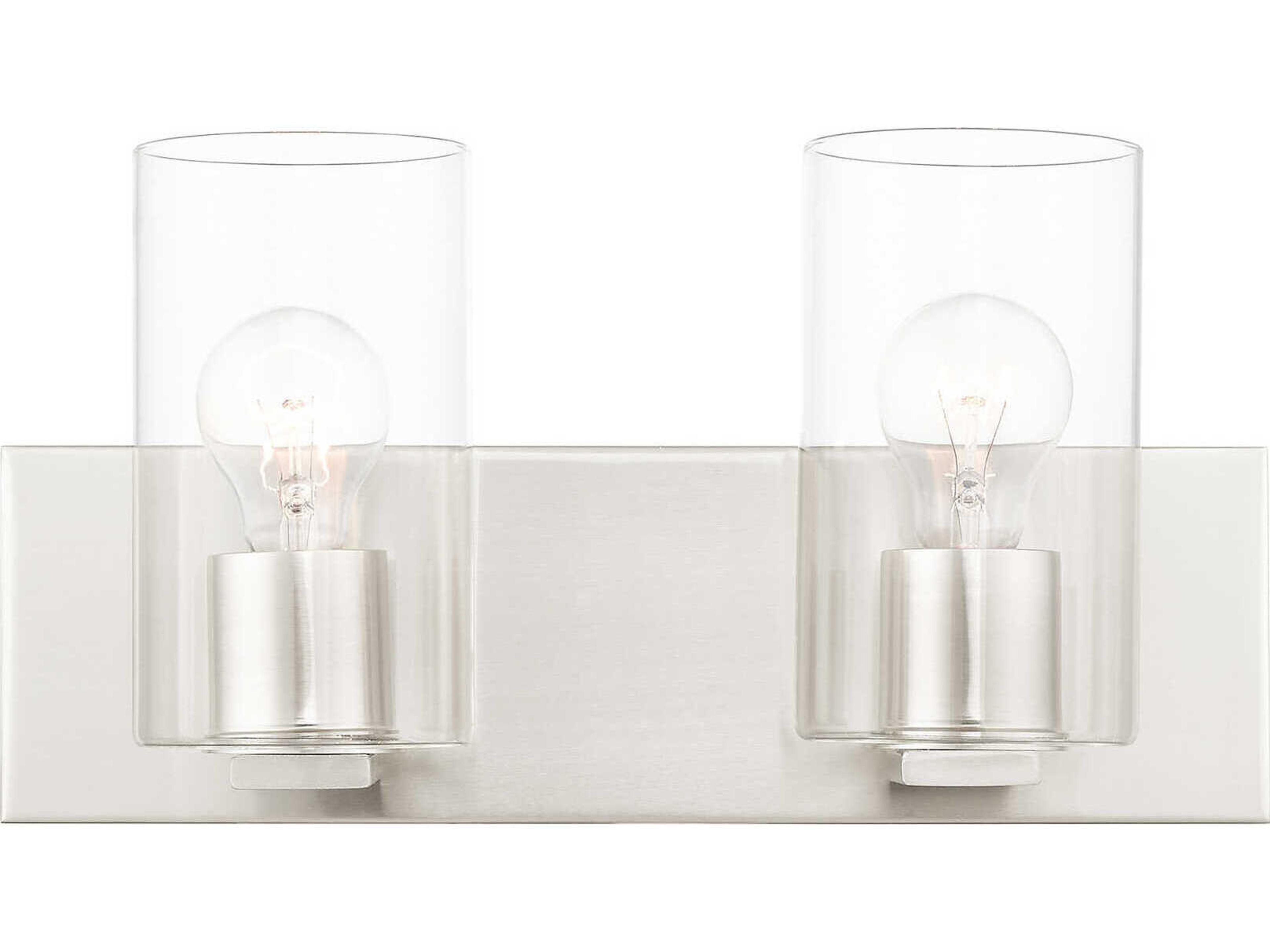 Livex Lighting Zurich 2-Light Brushed Nickel Clear Glass Vanity Light