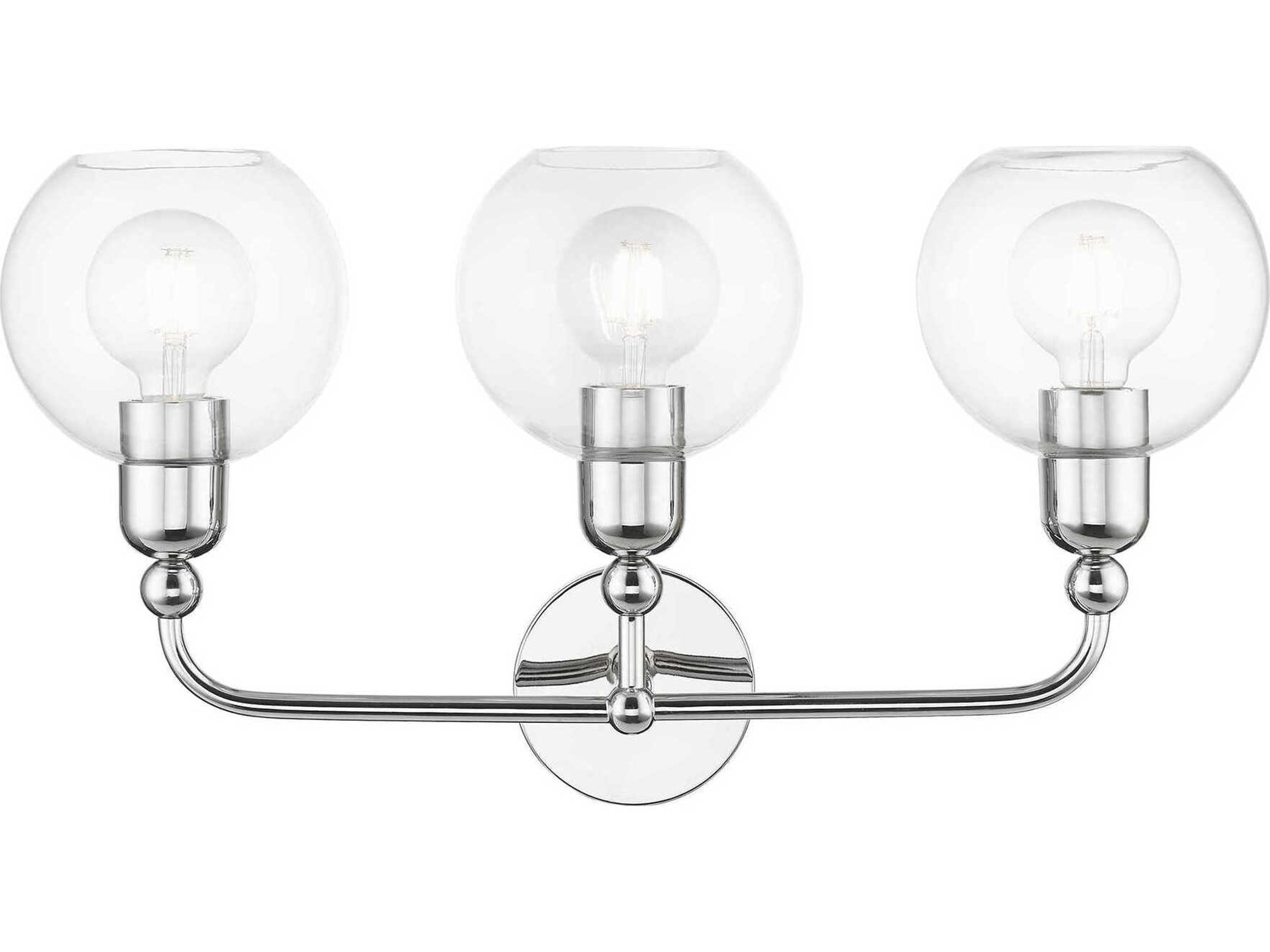 Livex Lighting Downtown 3-Light Polished Chrome Glass Vanity Light