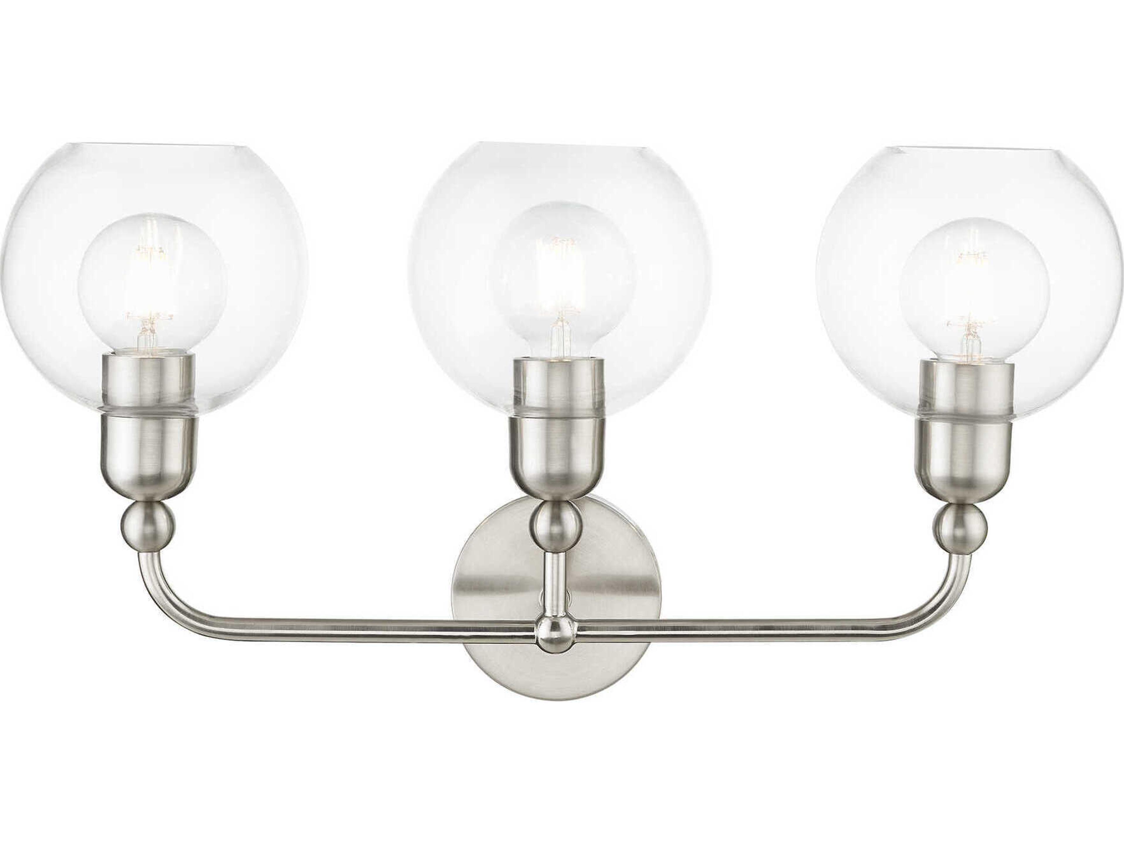 Livex Lighting Downtown 3-Light Brushed Nickel Glass Vanity Light