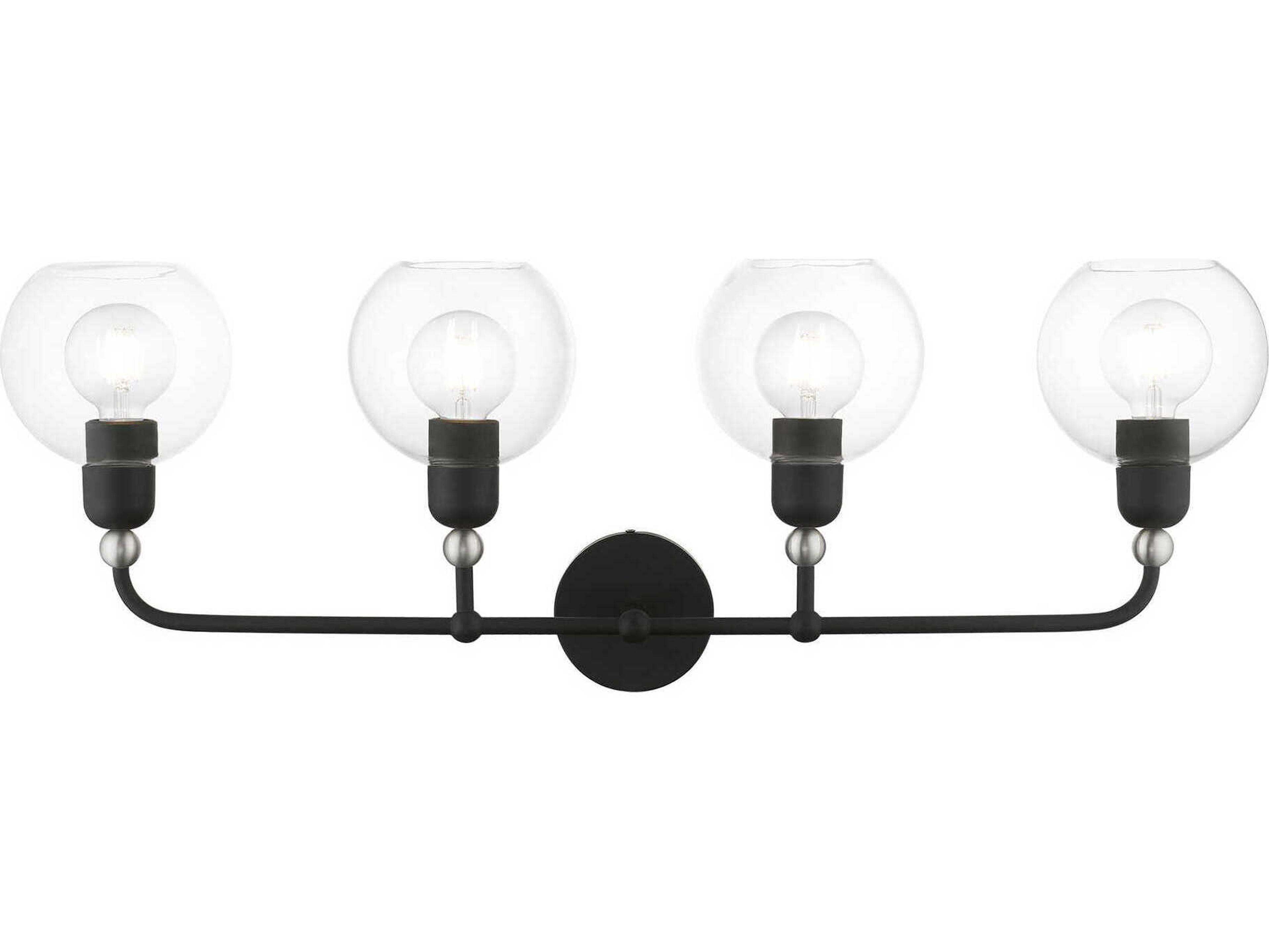 Livex Lighting Downtown 4-Light Black Brushed Nickel Glass Vanity Light