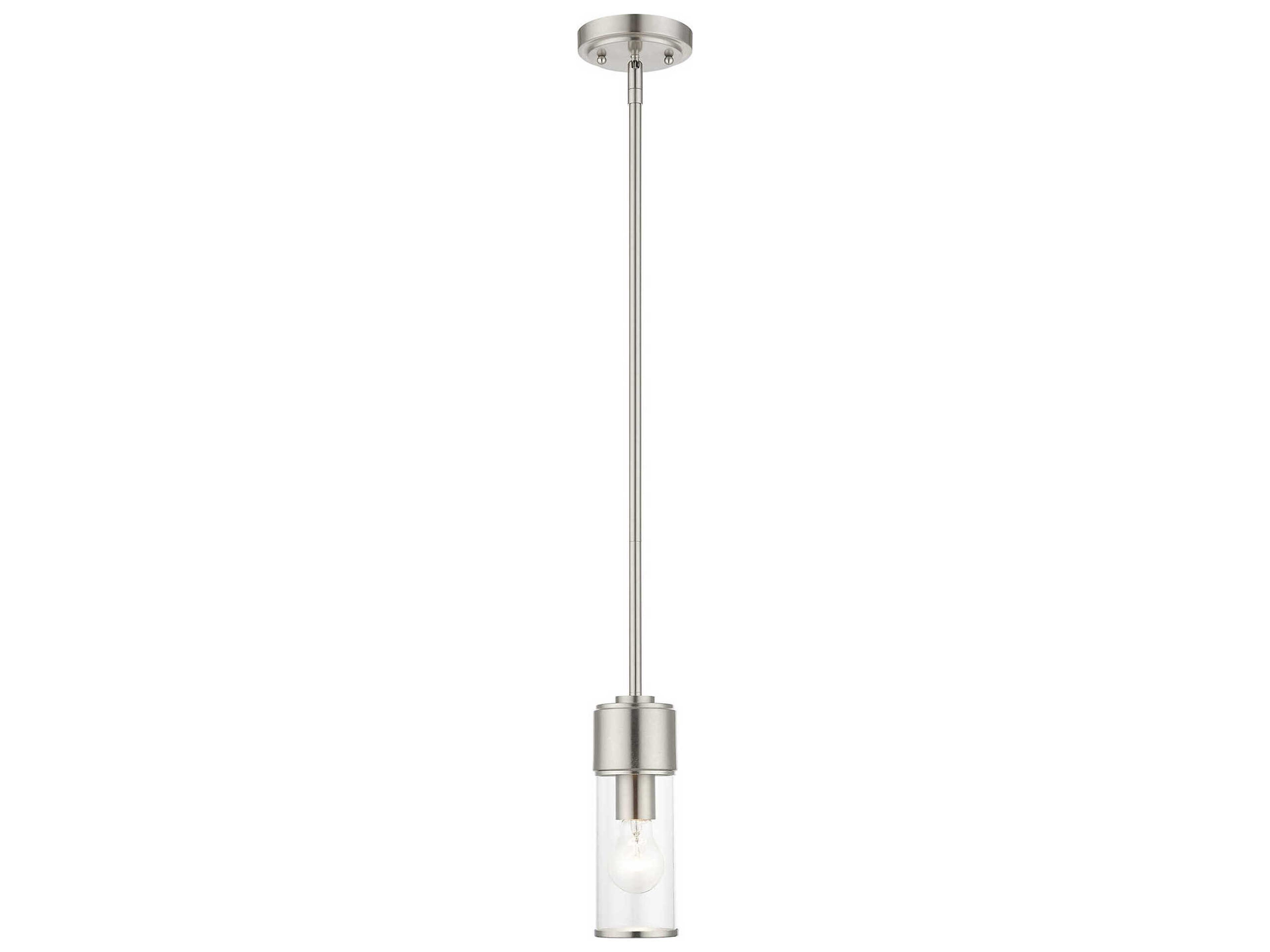 Livex Lighting Quincy 1-Light Brushed Nickel Glass Cylinder Mini Pendant