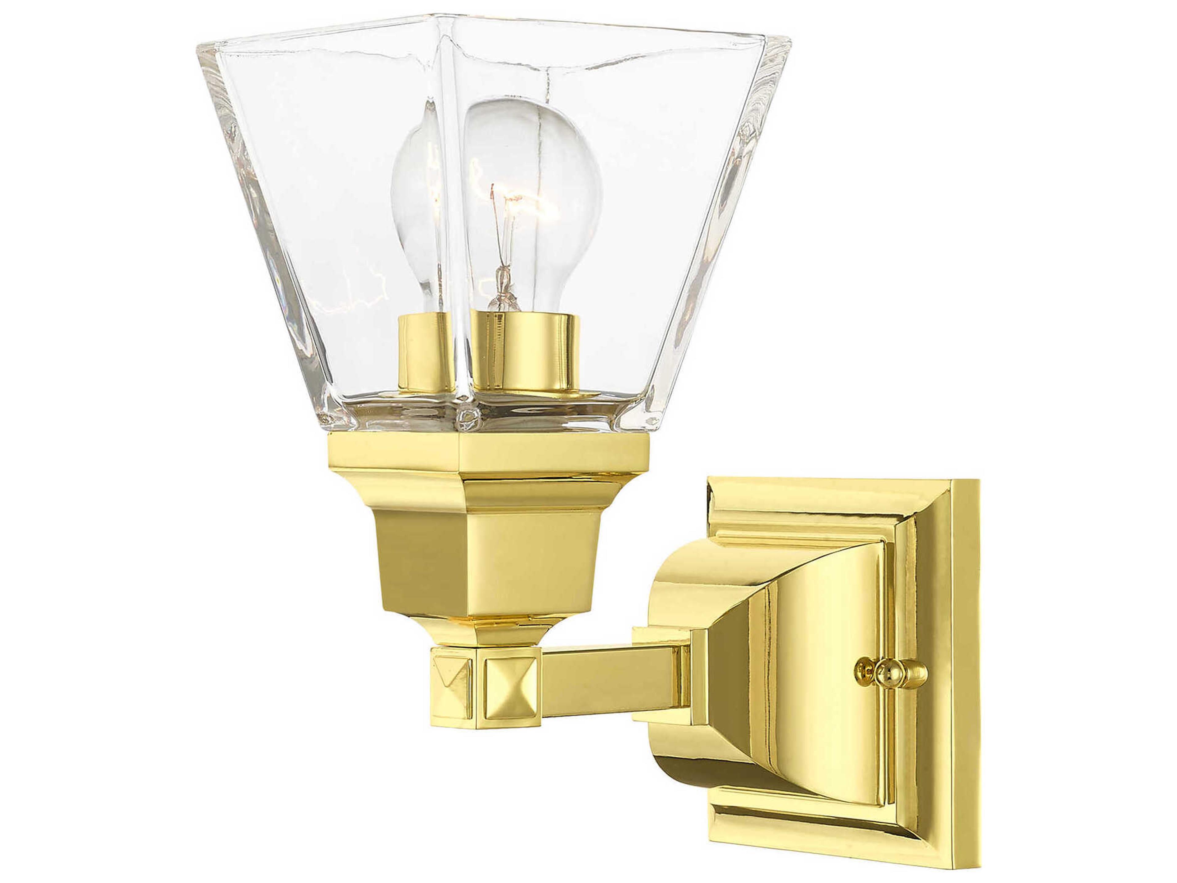 Livex Lighting Mission 1-Light Polished Brass Glass Wall Sconce