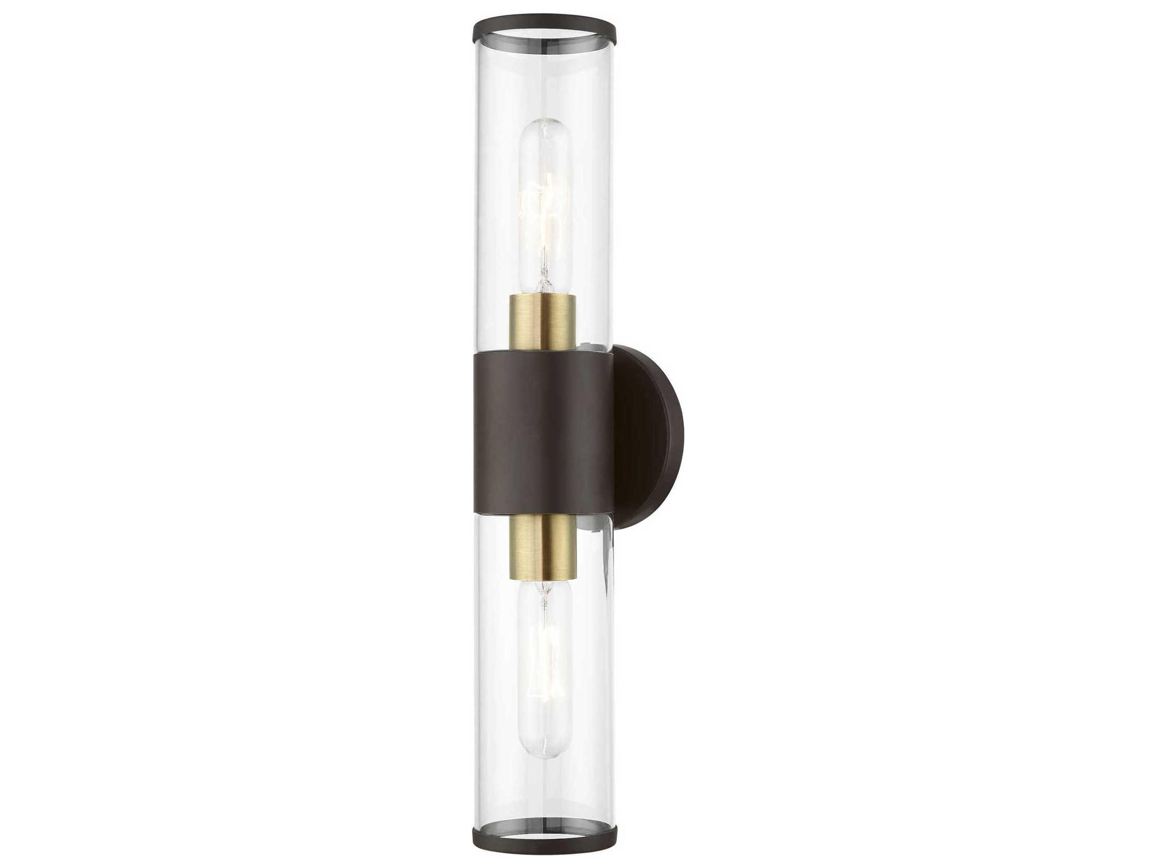 Livex Lighting Banca 2-Light Bronze With Antique Brass Accent Black Glass Vanity Light