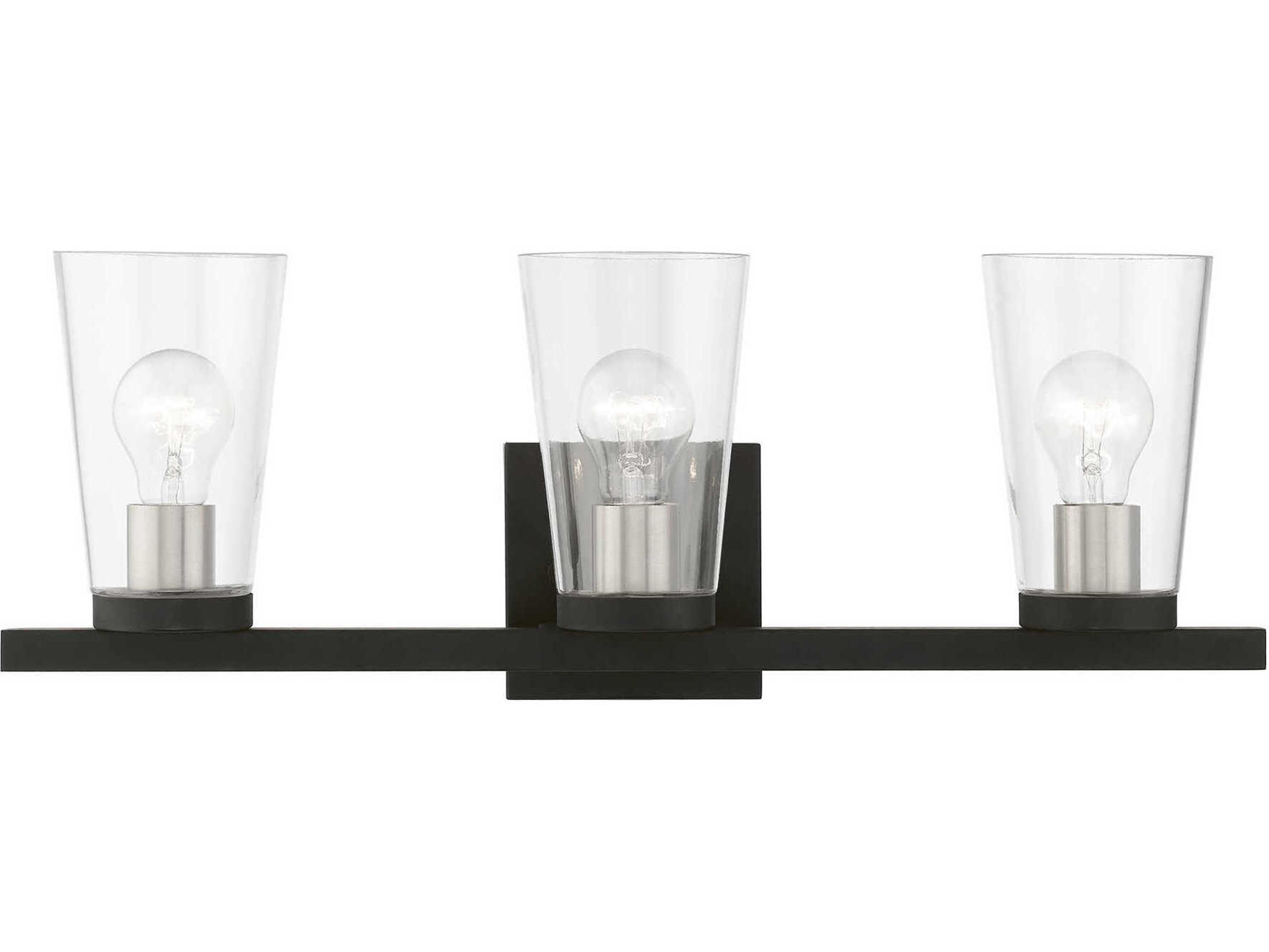 Livex Lighting Cityview 3-Light Black Brushed Nickel Glass Vanity Light