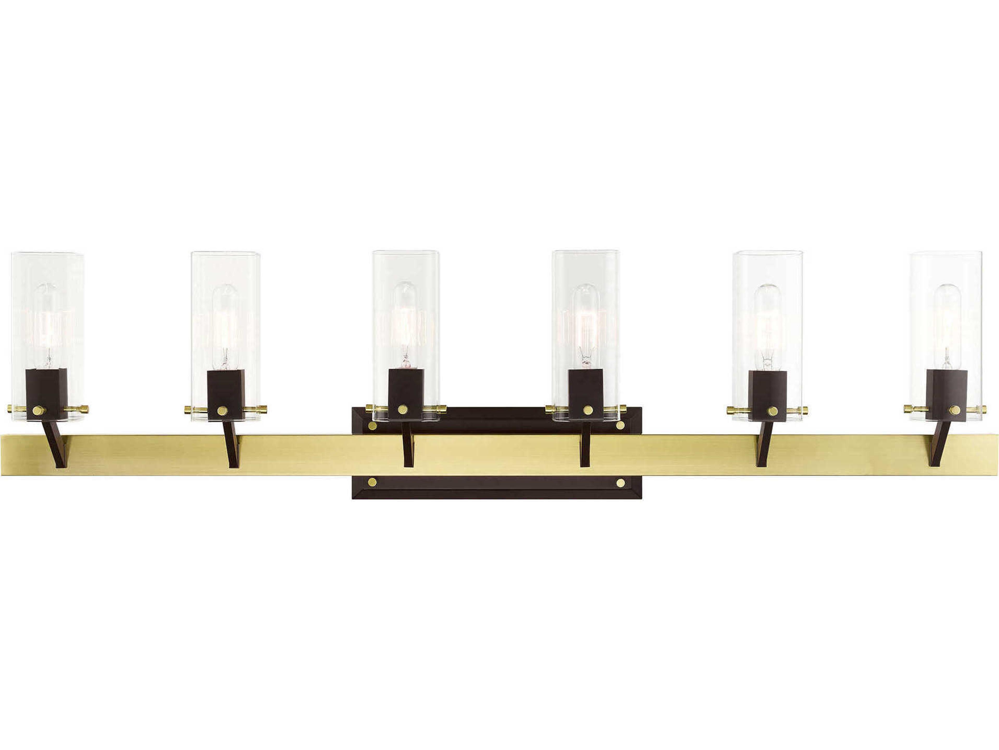 Livex Lighting Beckett 6-Light Satin Brass Glass Vanity Light