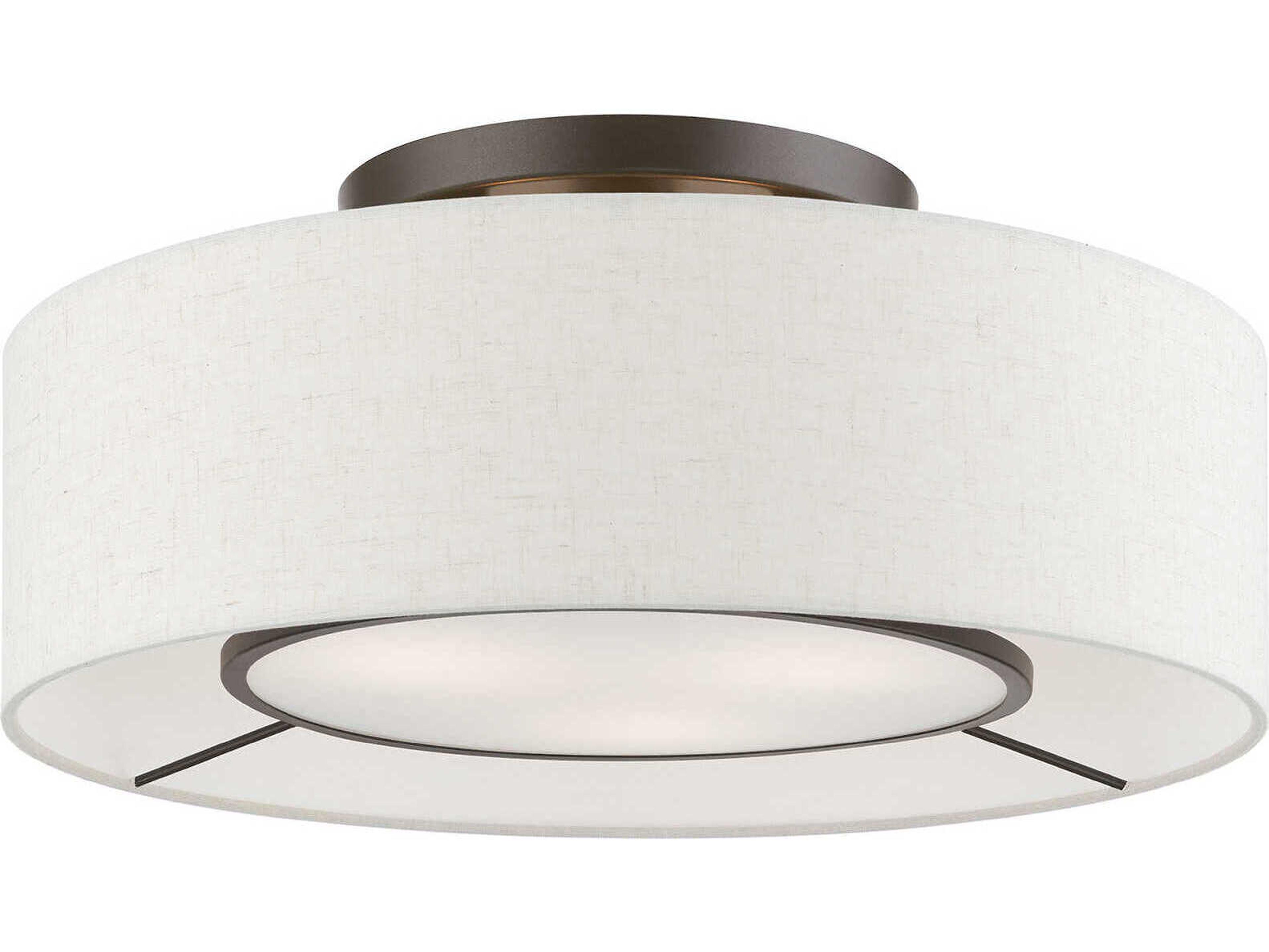 Livex Lighting Ellsworth 3-Light Brushed Nickel Shiny White Drum Semi Flush Mount