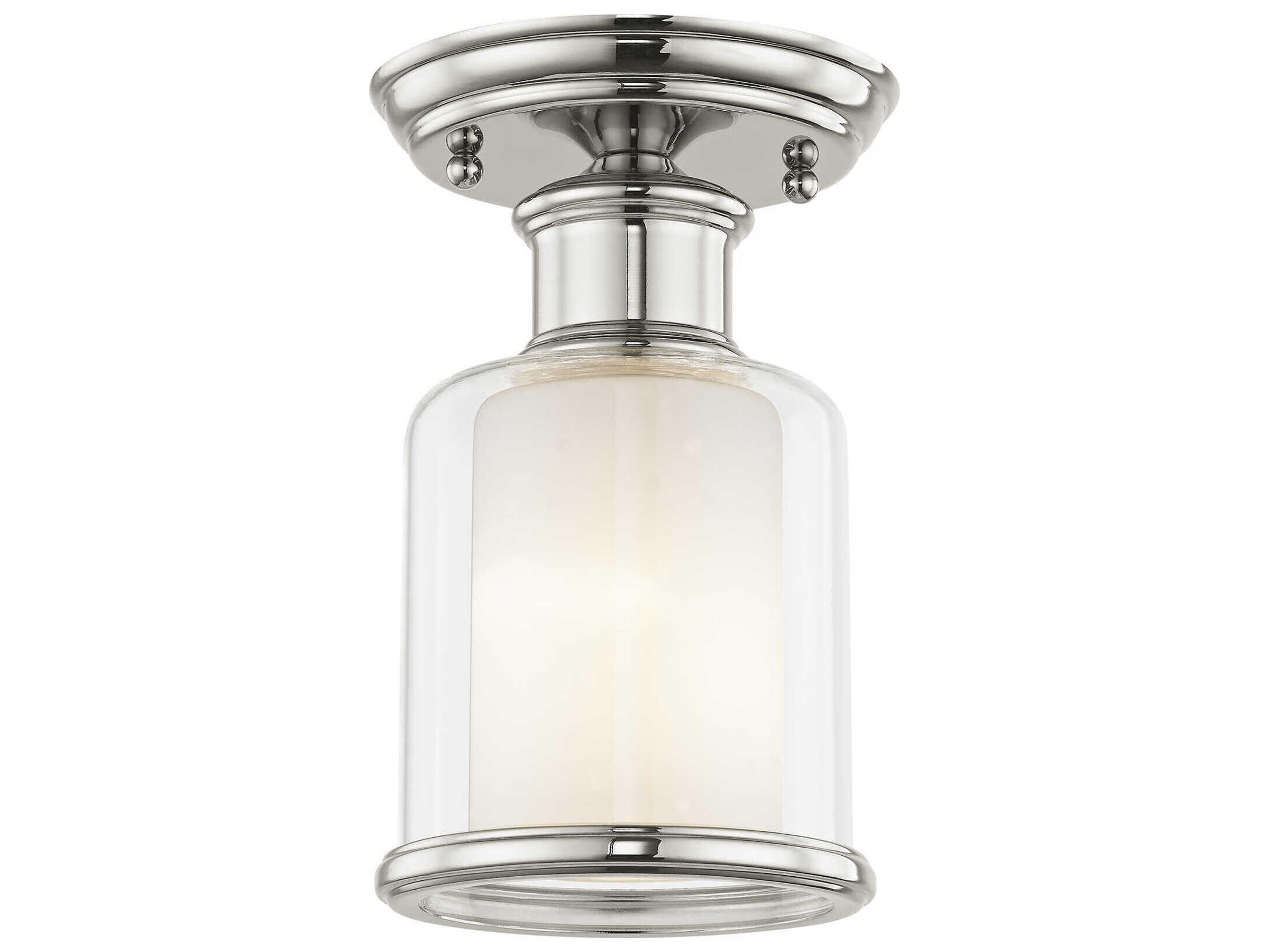 Livex Lighting Middlebush 1-Light Polished Nickel Glass Cylinder Semi Flush Mount