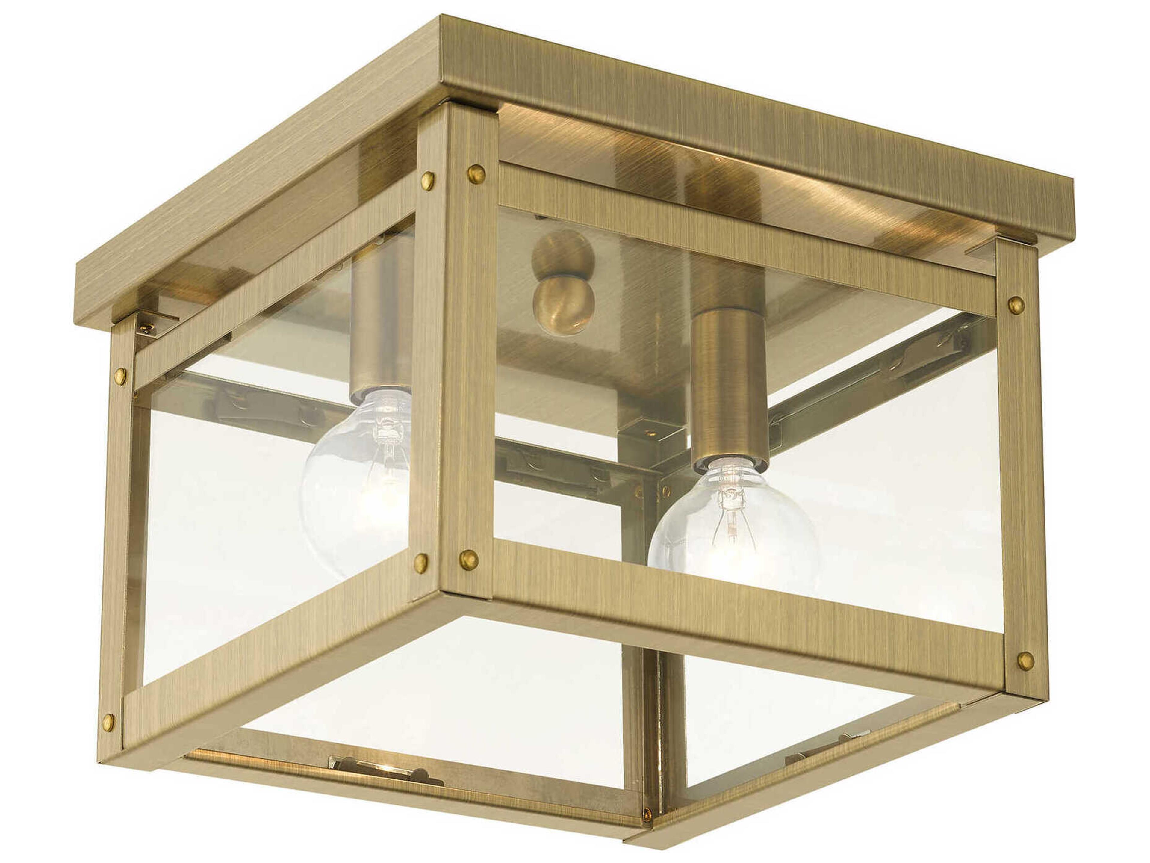Livex Lighting Milford 2-Light Antique Brass Glass Flush Mount