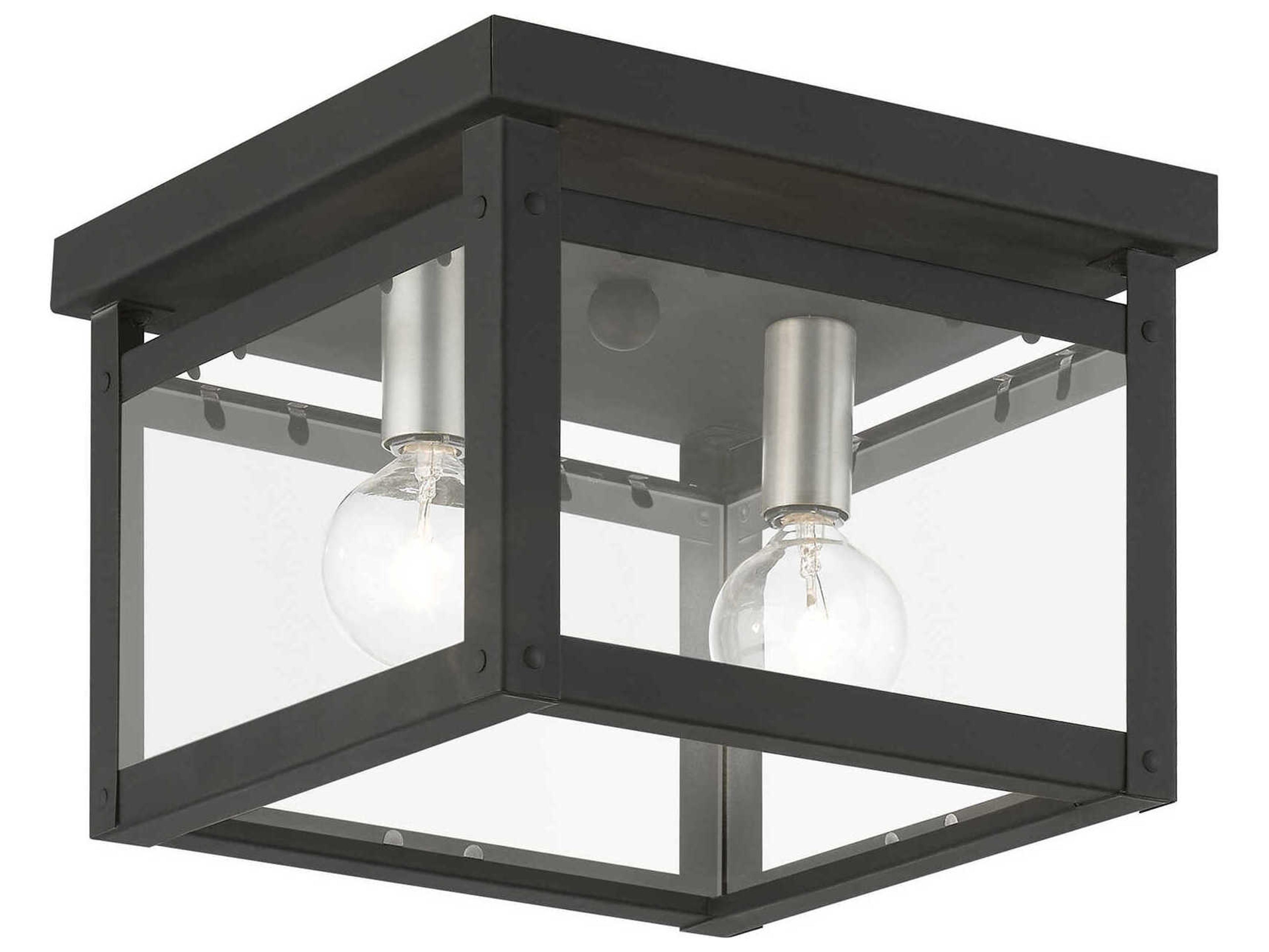 Livex Lighting Milford 2-Light Black Brushed Nickel Glass Flush Mount