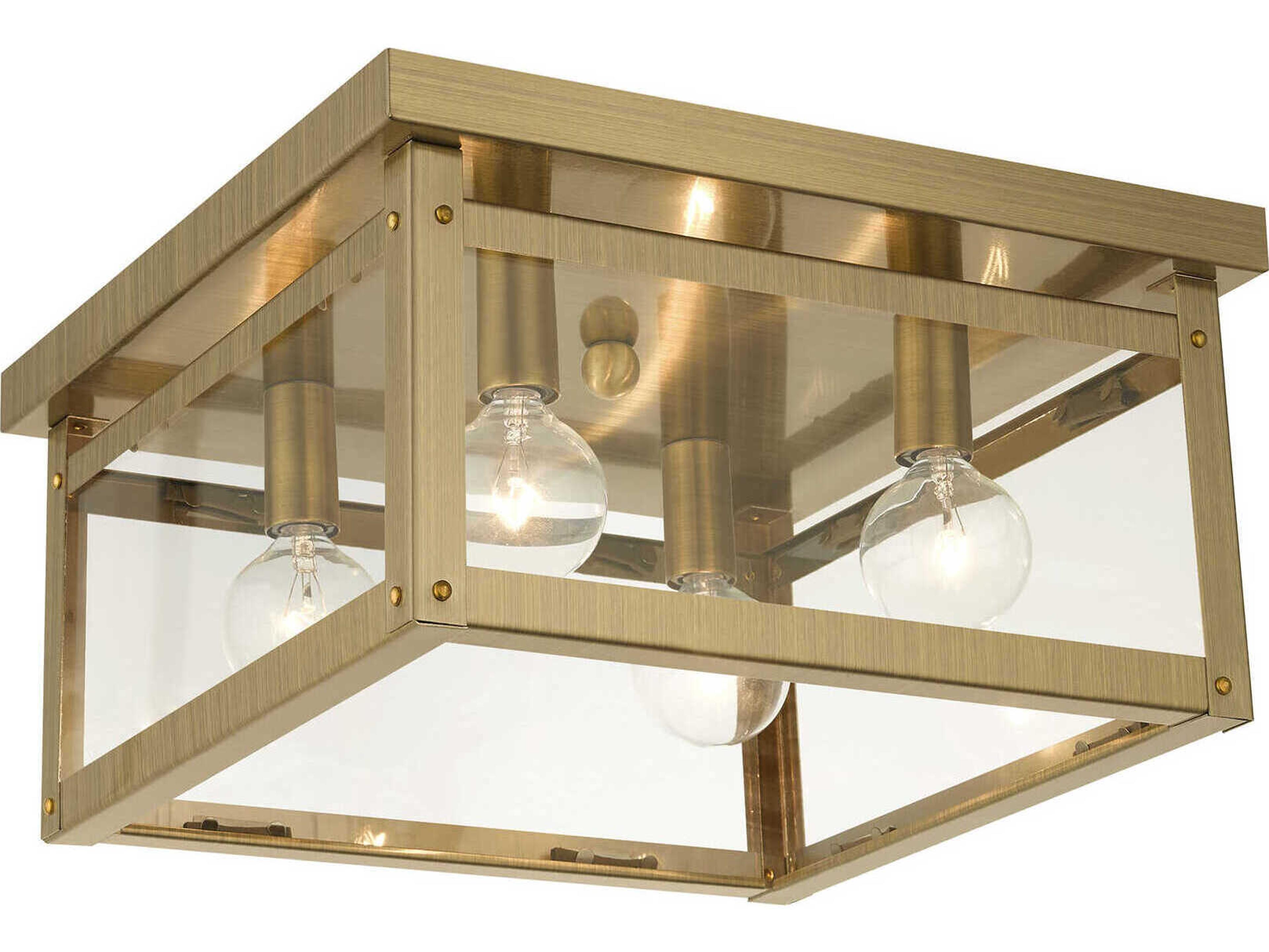 Livex Lighting Milford 4-Light Antique Brass Glass Flush Mount