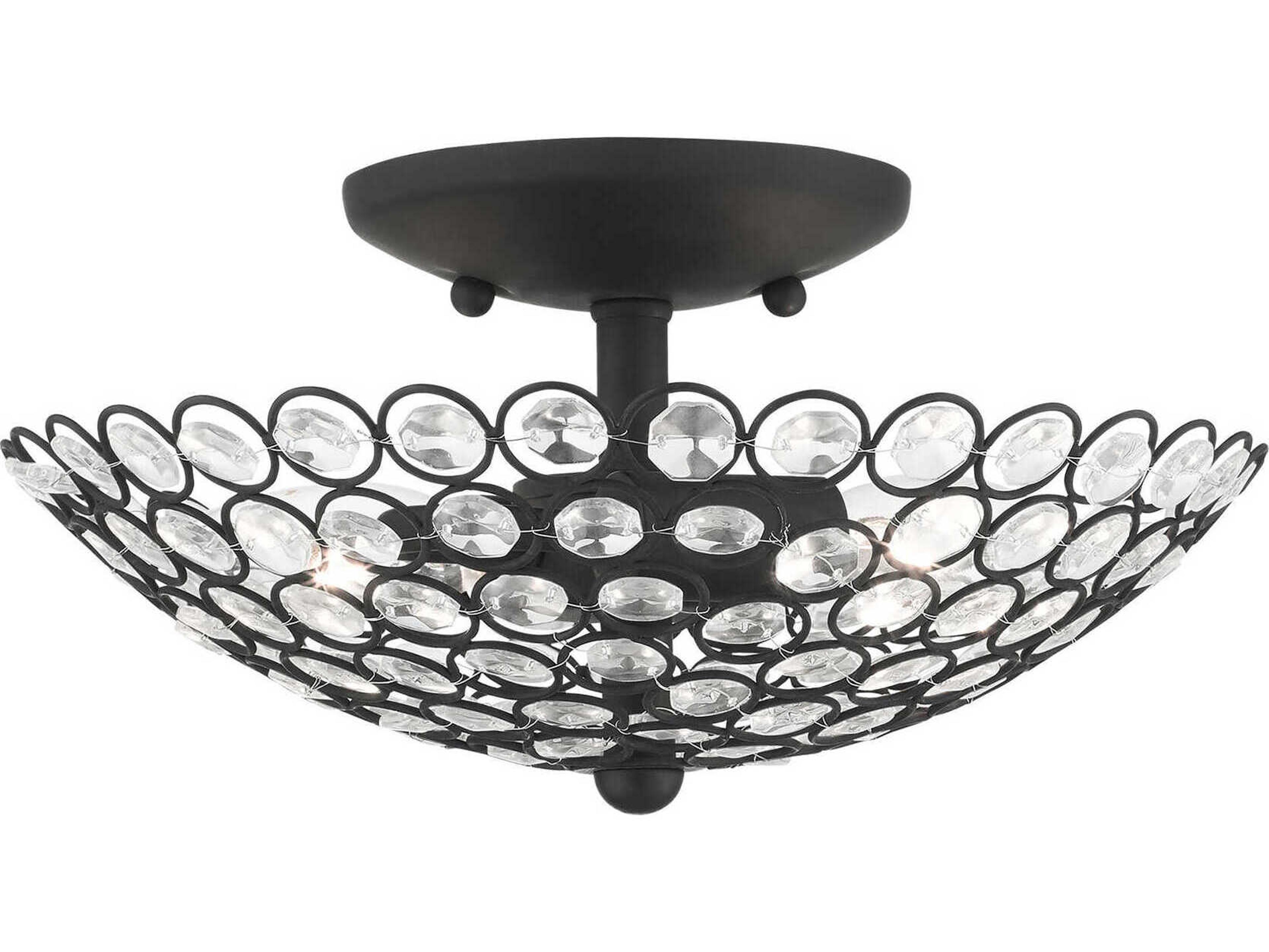 Livex Lighting Cassandra 2-Light Black Crystal Bowl Semi Flush Mount