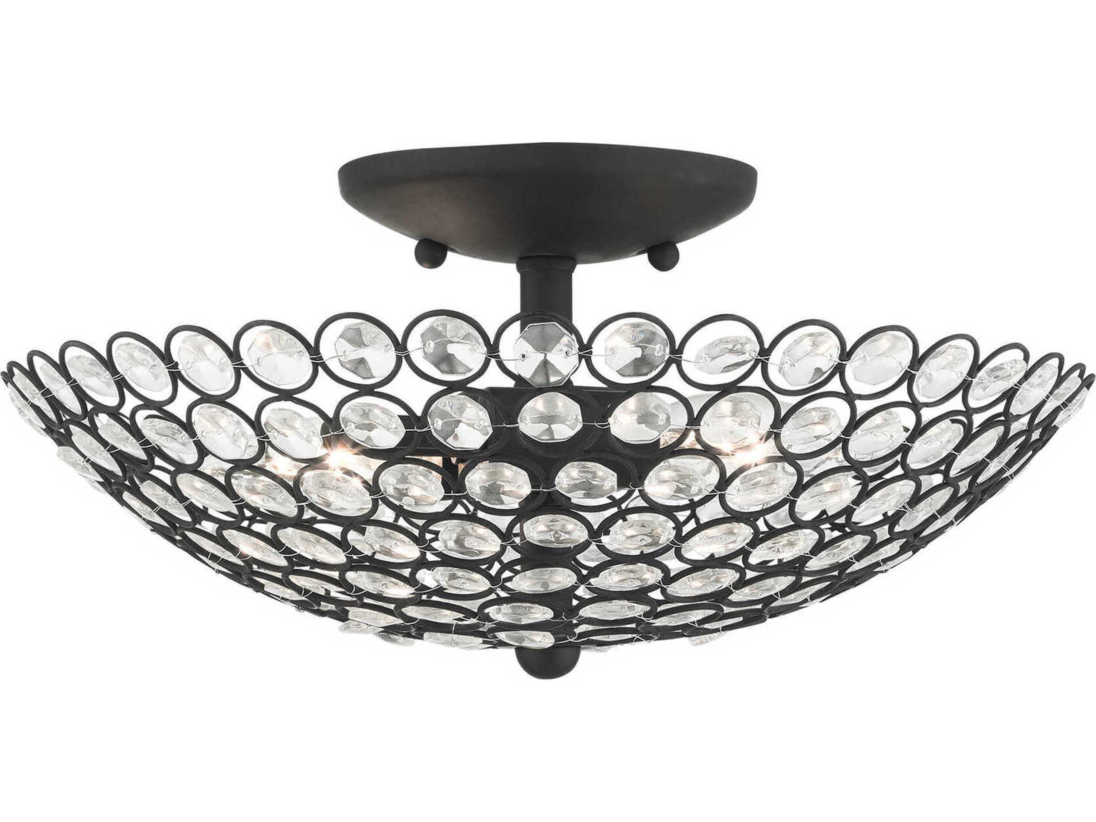Livex Lighting Cassandra 2-Light Black Clear Crystal Bowl Semi Flush Mount