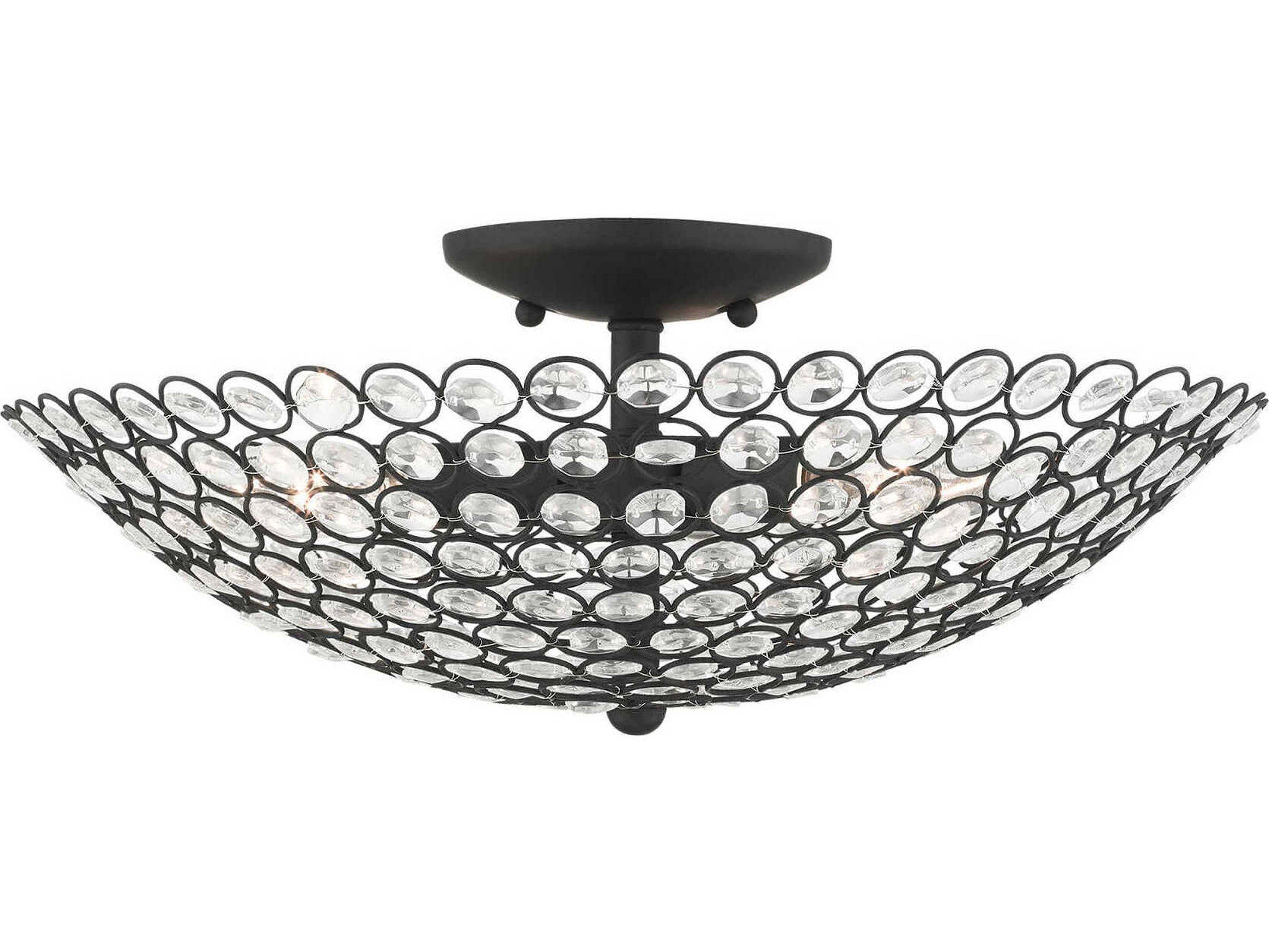 Livex Lighting Cassandra 3-Light Black Crystal Bowl Semi Flush Mount